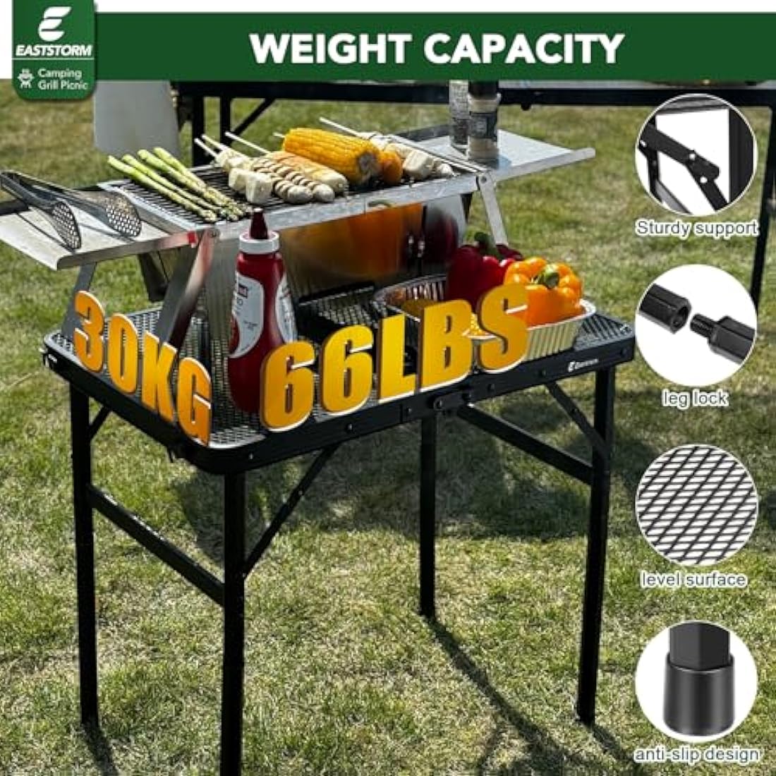 E EASTSTORM Camping BBQ Table Outdoor Folding Picnic Table 23.6”x 15.7”- Portable, Compact & Foldable for Easy Storage - Great for Picnic, Garden, Patio, Dining, Party, Market
