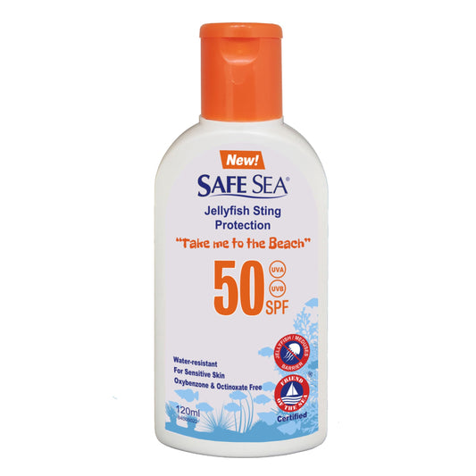 Safe Sea SPF50 Sting Blocking Sunscreen | 120ml Bottle | For Sensitive Skin | Anti Jellyfish Sting Protective Lotion (Pack of 1)