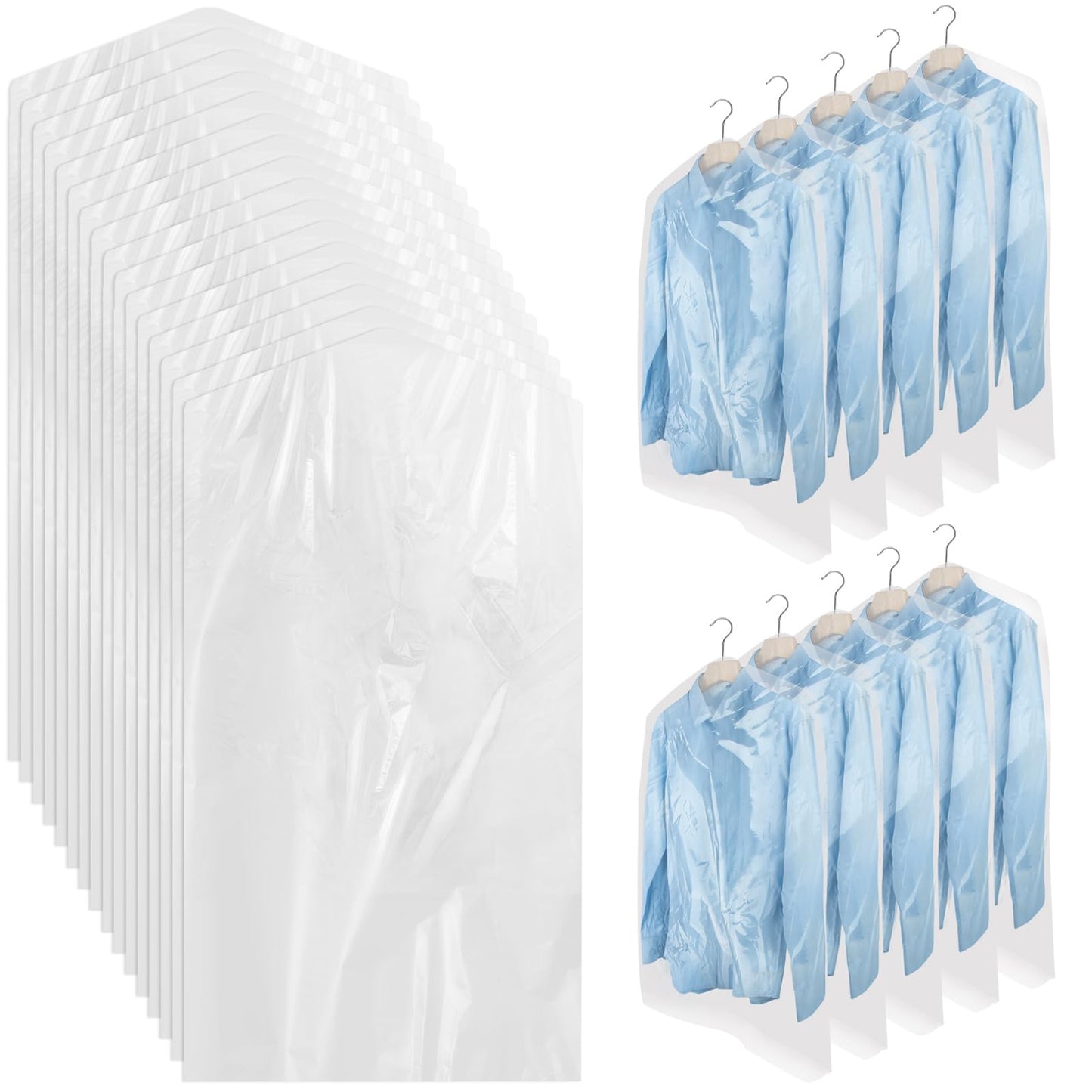 100 Pack Plastic Clothing Bags, Dustproof Clothing Protective Cover