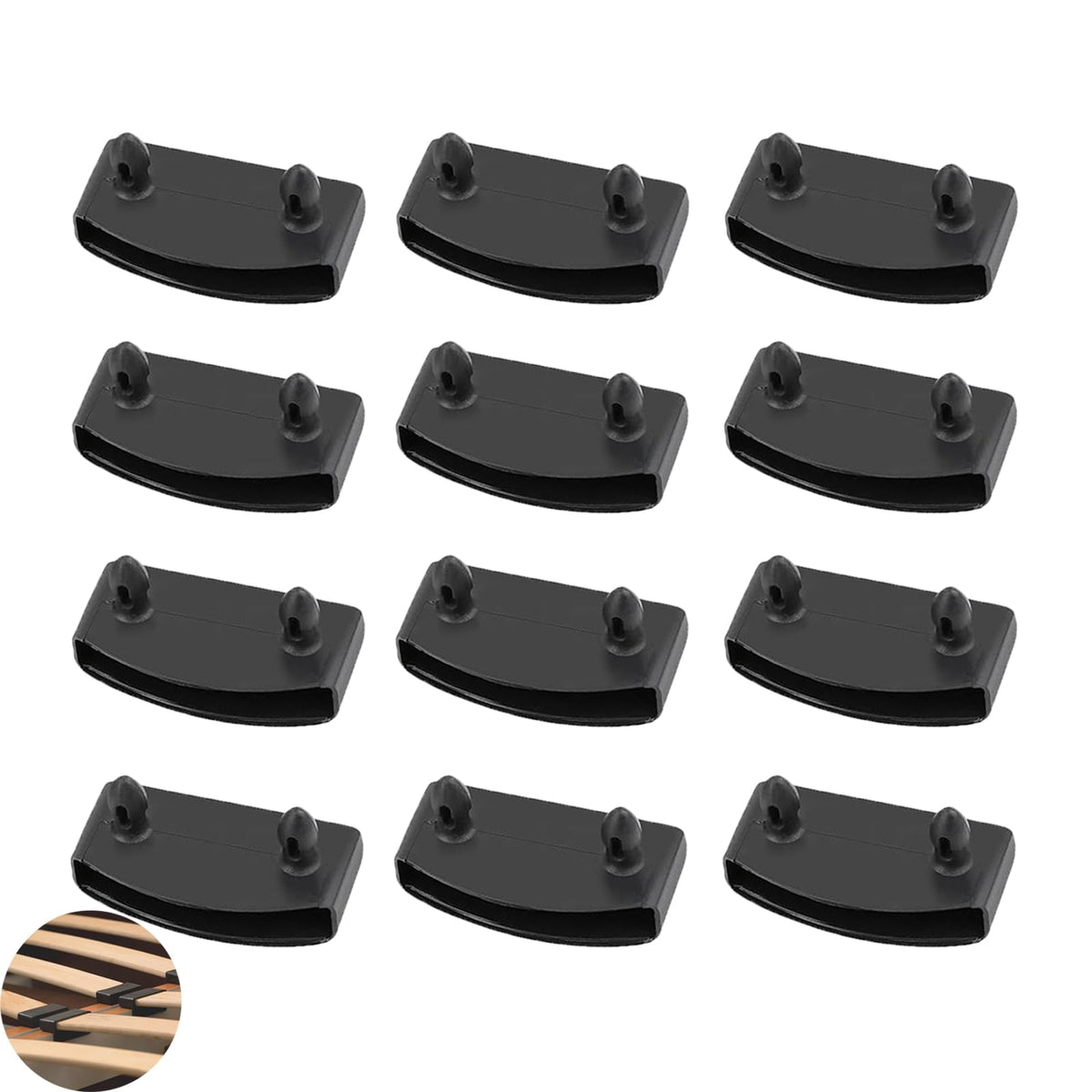 12 PCS Plastic Bed Slat Holders, Bed Slat Caps, Reusable Plastic Beds Slat Holders, Easy to Install for Single, Double and King Size Beds(Black)