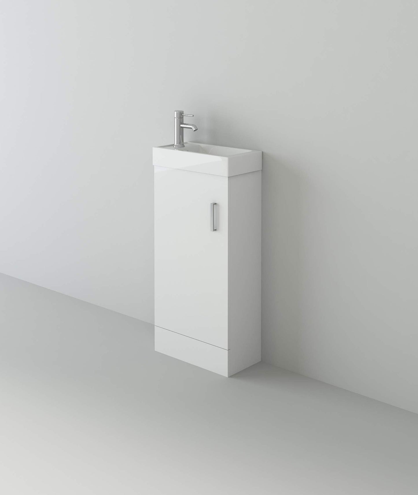 VeeBath BB.MIN010 Sheen Bathroom Cloakroom Vanity Basin Cabinet Unit Free Standing White High Gloss Sink Storage Furniture - 400mm