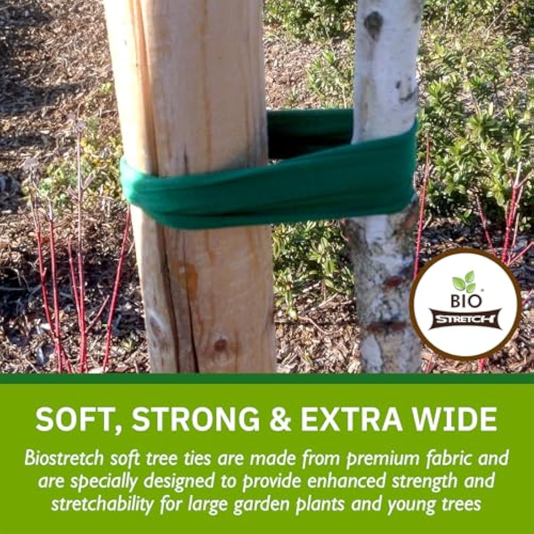 Biostretch Extra Wide Soft Tree Ties - Strong & Stretchy Support for Large Plants & Young Trees - Cut-to-Length Garden Tape for Home & Professional Gardening (16M / 52 ft)
