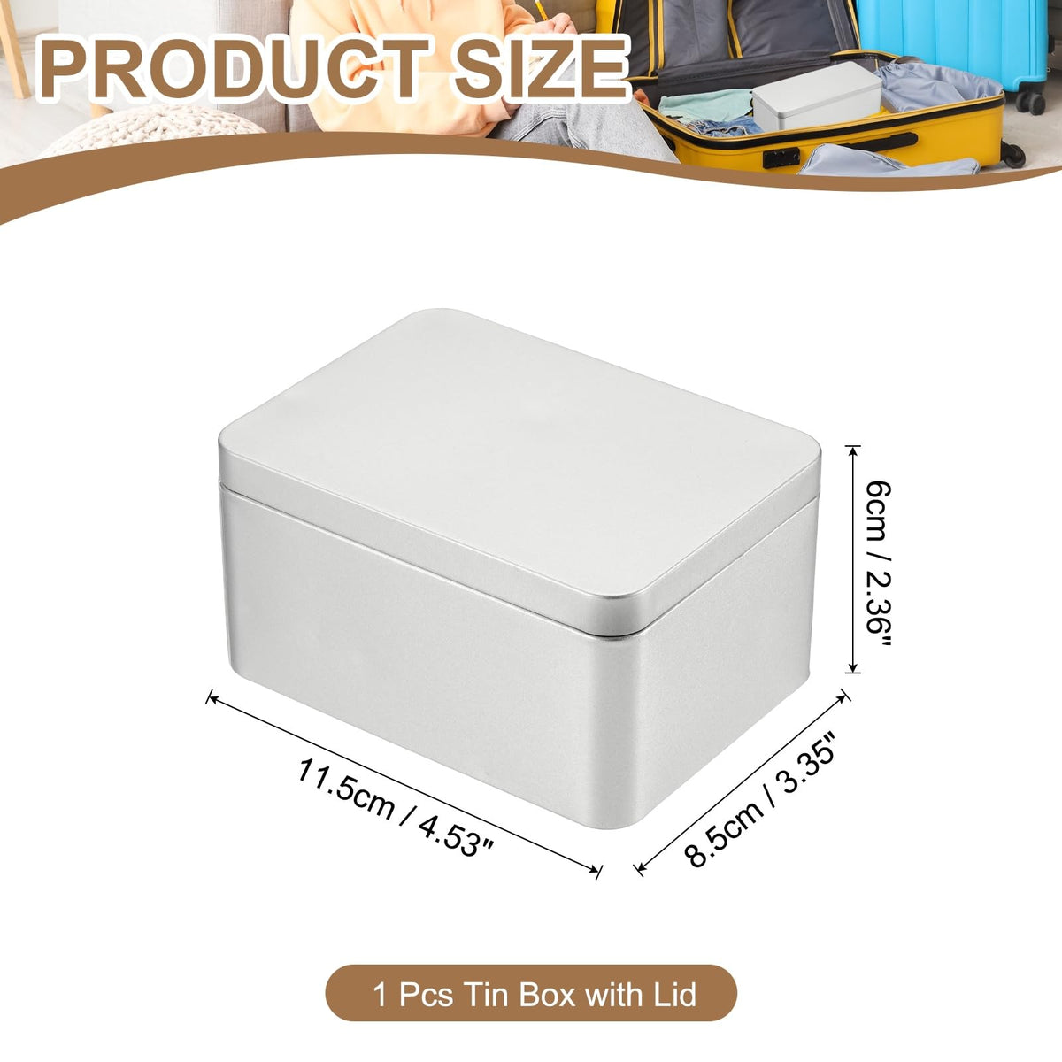 PATIKIL Rectangular Tin Box 4.5"x3.3"x2.3", Metal Storage Tin Box Portable Storage Container with Lid for Tea Candy Treats Gifts Favors Candle