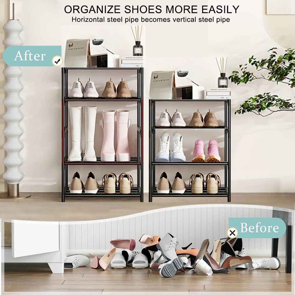 XIANGLV 3-Tier Shoe Rack, Slim Shoe Rack Storage, Anti-Rust Coating, Suitable For Dormitory, Rental House, Balcony, Stackable Narrow Shoe Shelf