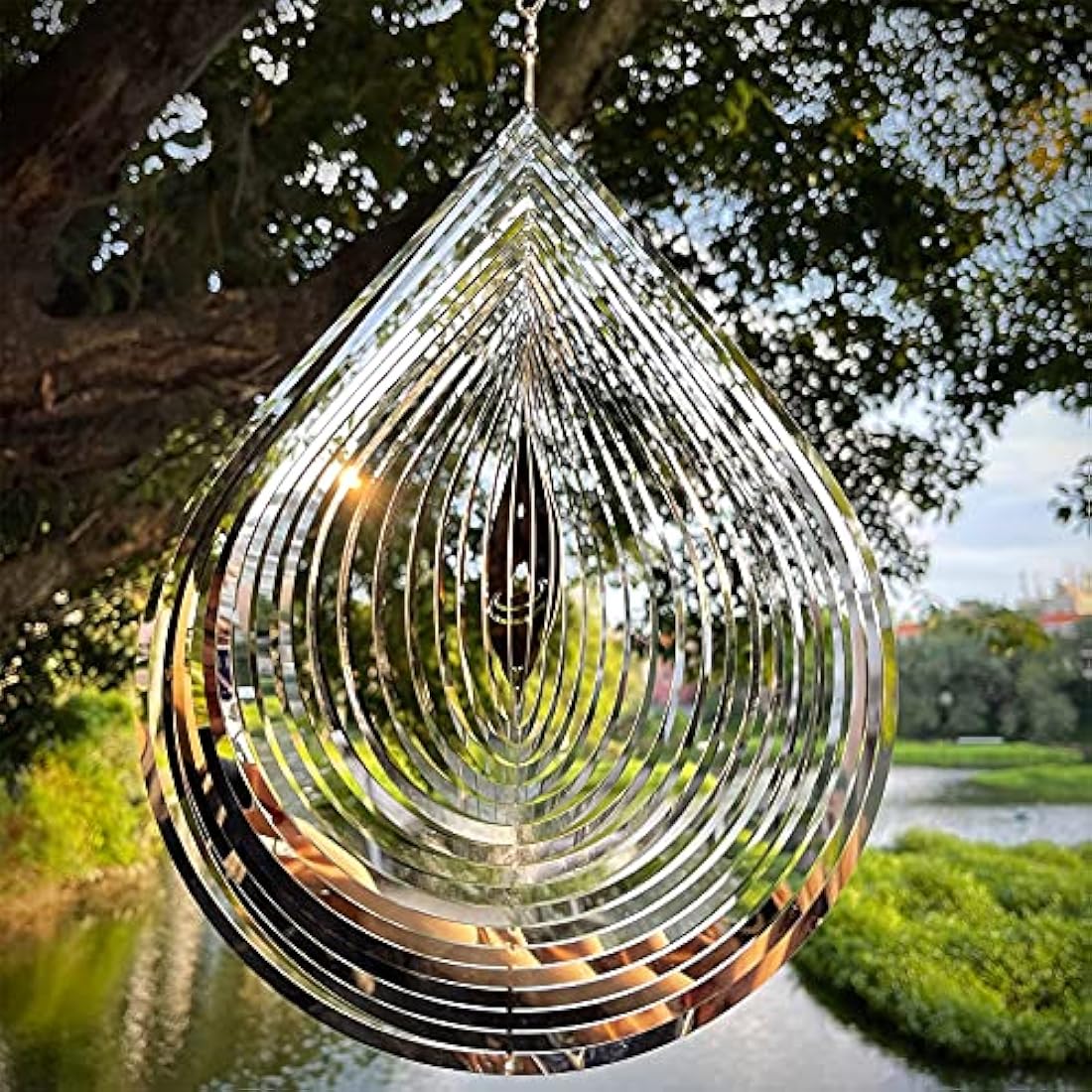 Kexsscai Wind Spinner 3D Stainless Steel Metal Sculptures Decorations, 3D Water Droplets Metal Wind Sculptures & Spinners for Indoor Outdoor Garden Decoration 12inch