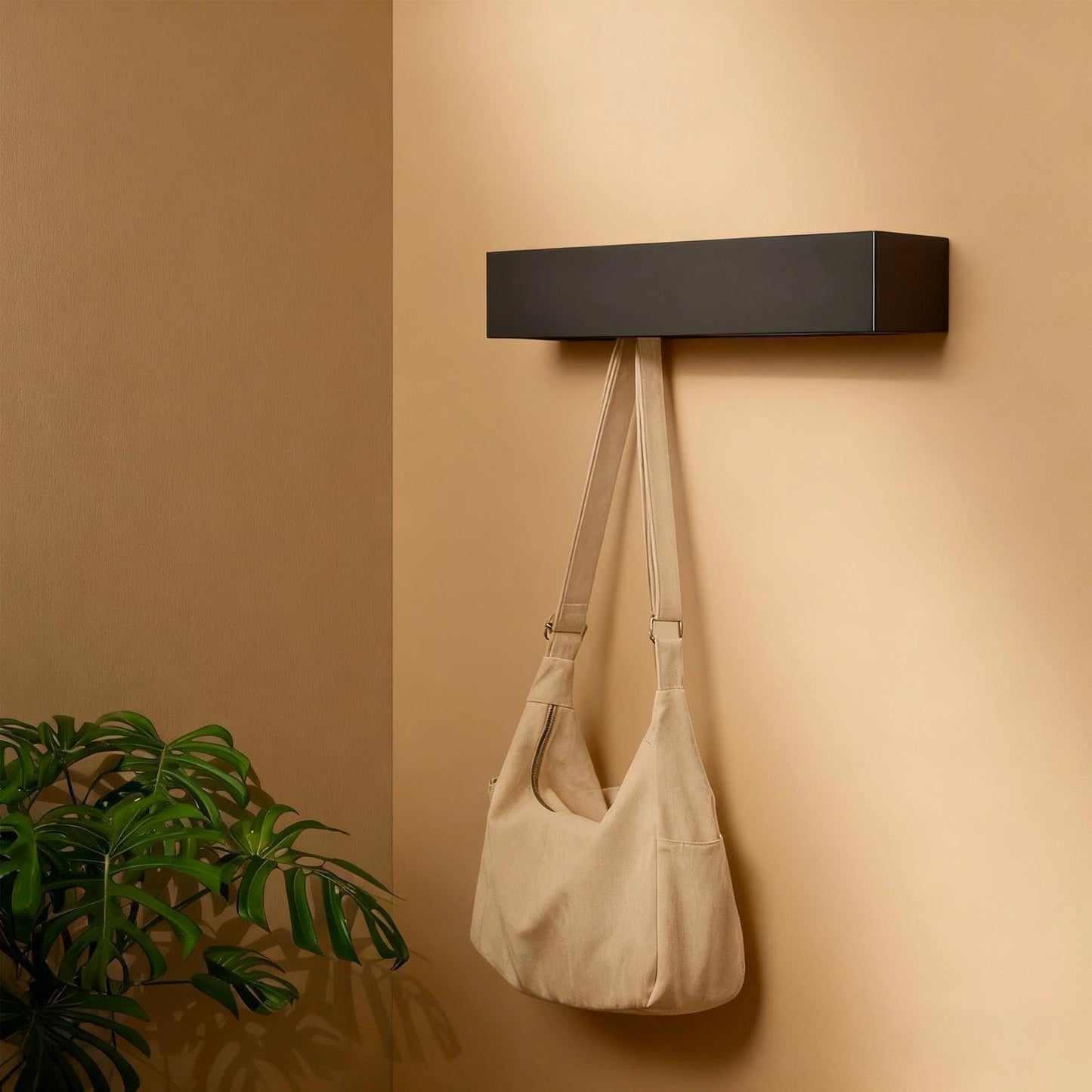 WJUAN Wall Mounted Coat Rack with Shelf & Concealed Hooks | 5 Modern Coat Hooks for Hallway, Bedroom | Space Saving Wood & Metal Wall Storage