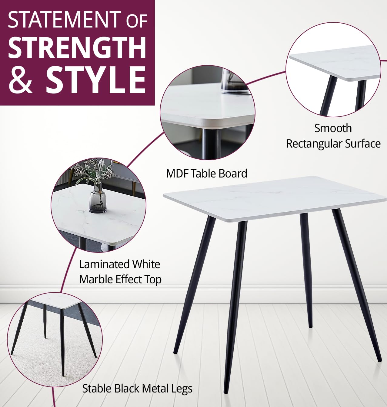 Hallowood Furniture Cullompton Small Kitchen Table and Chairs Set 2 80x60cm