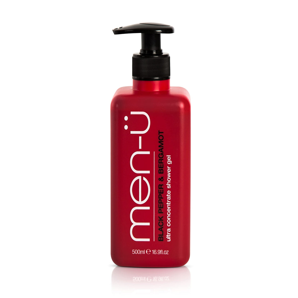 men-u BLACK PEPPER & BERGAMOT mens shower gel 500ml tank. Ultra-concentrate mens body wash - LASTS UP TO 6 MONTHS. Keeps you fresher for longer,