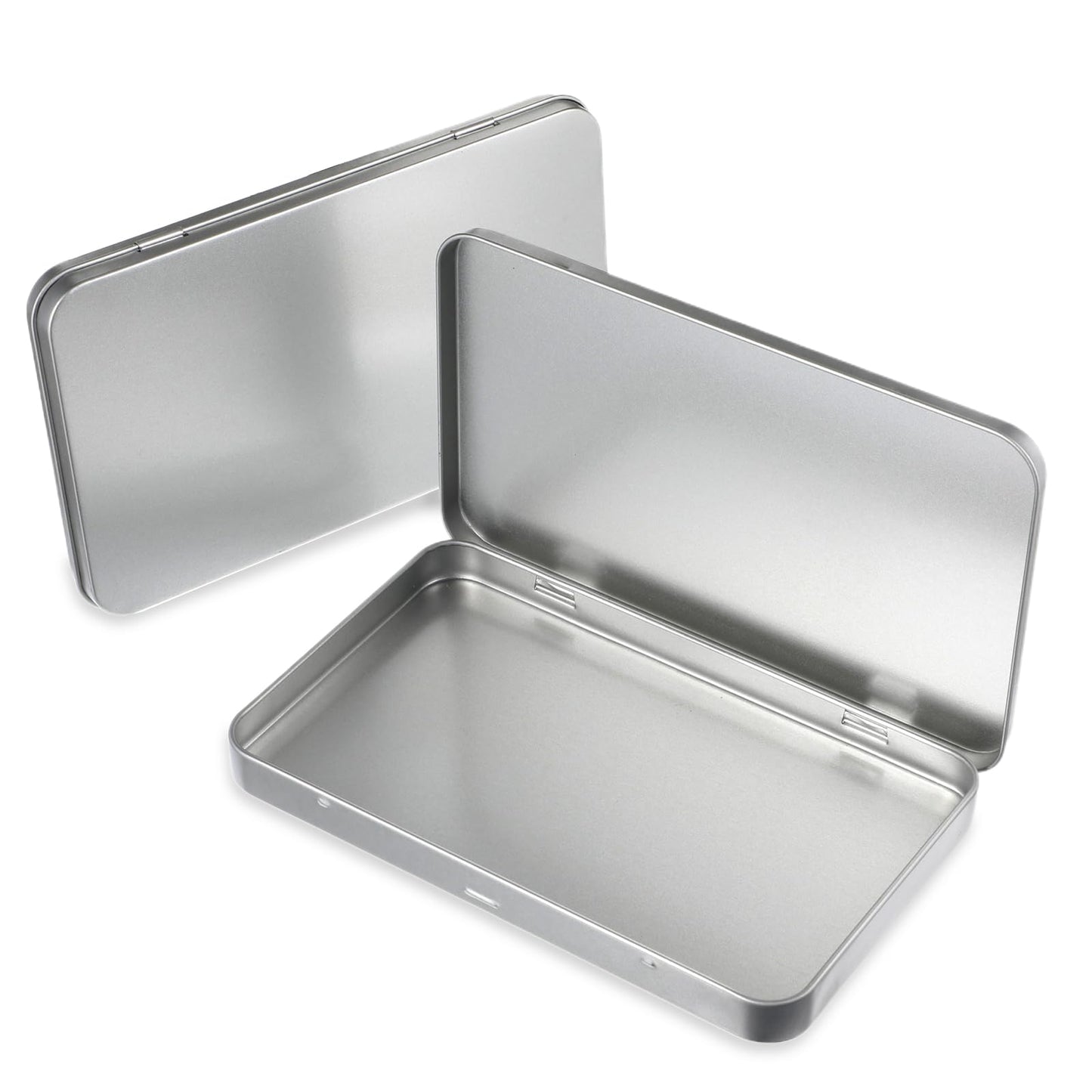 2 Pack Rectangular Metal Tin Box with Lid Metal Tins With Hinged Lid Portable Empty Box Container Storage Small Silver Storage Tin Case for