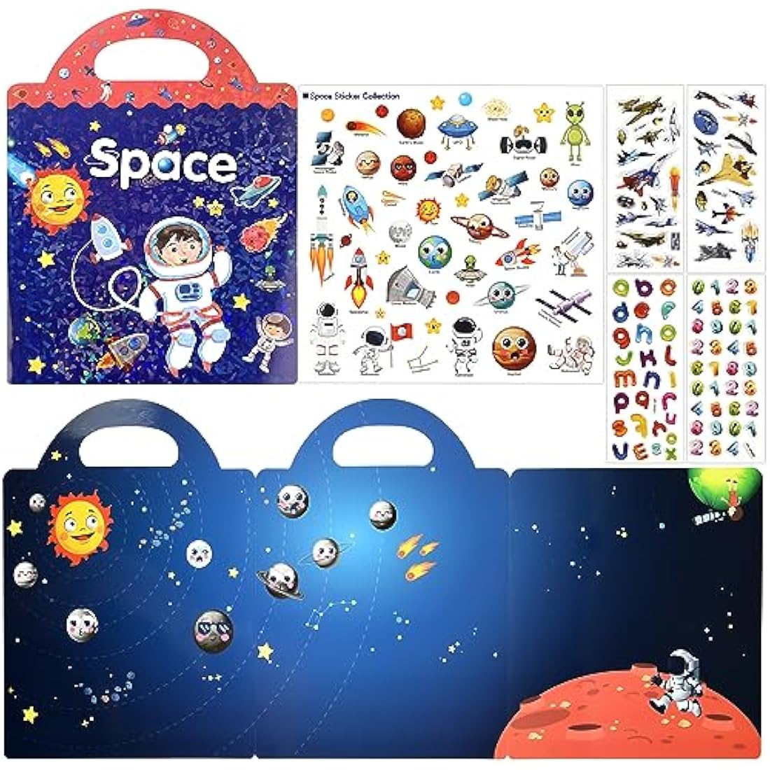 ASTARON 3D Sticker Scenes Book for Kids, 88 Pcs Reusable Space Jelly Stickers for Toddlers, Puffy Sticker Game Educational Sensory Learning Toy, Party Supplies Birthday Gift