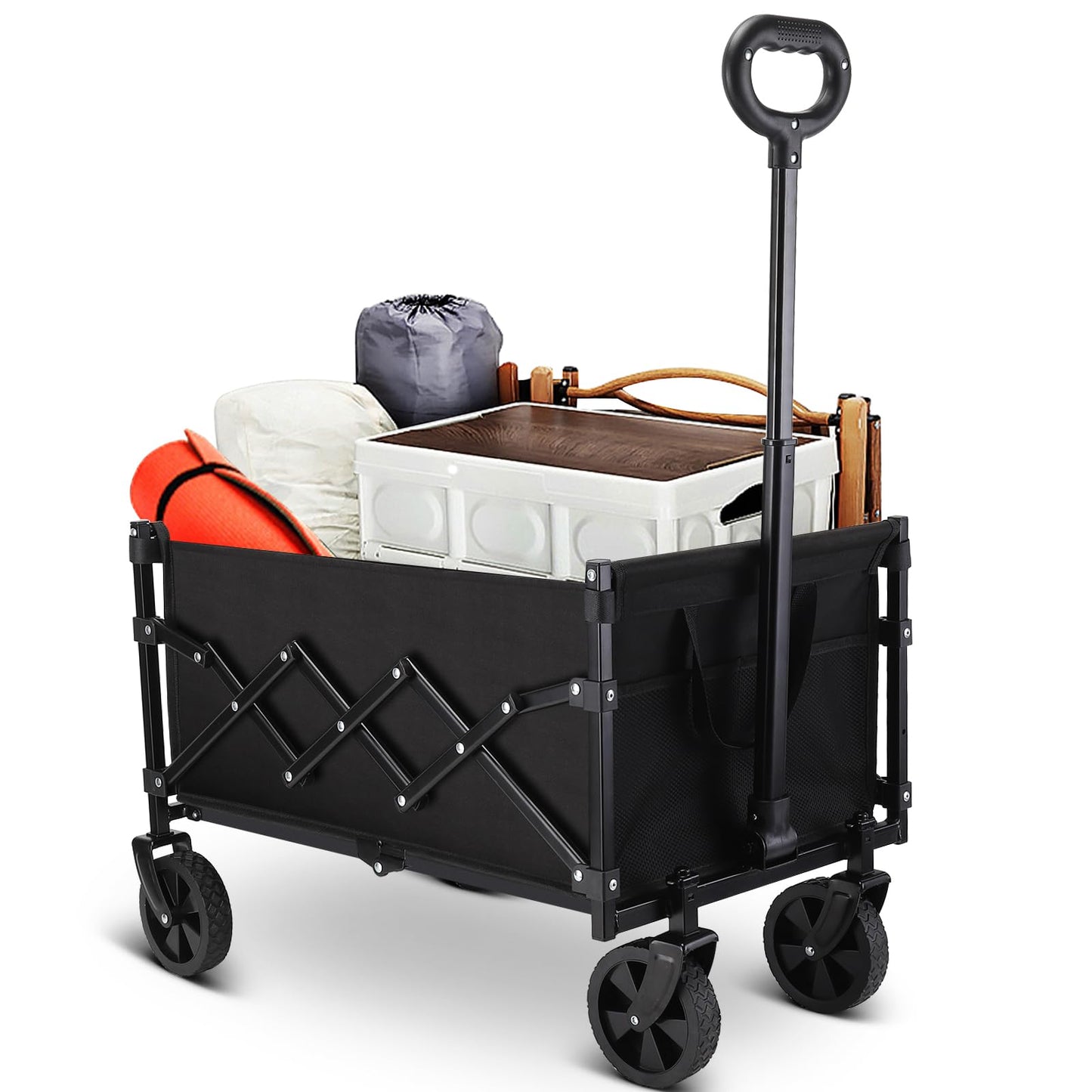 RYGEO Festival Trolley Foldable Utility Wagon Cart with Wheels and Telescopic Handle for Gardening, Camping, Shopping and Outdoor Sport