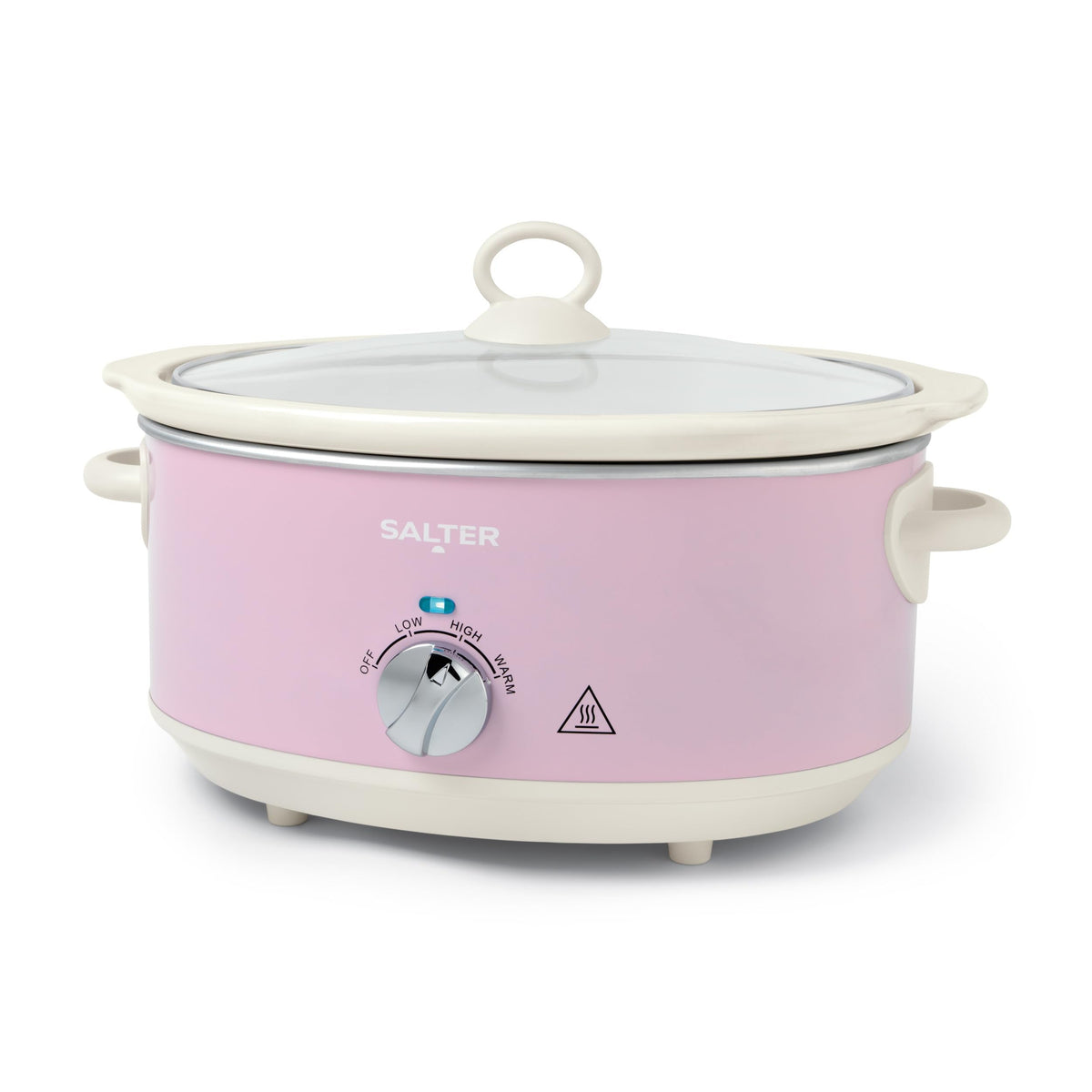 Salter Pink Retro 6.5L Slow Cooker  3 Heat Settings & Keep Warm, Dishwasher Safe Ceramic Pot, Tempered Glass Lid, Cool Touch Handles, Family Cooking,