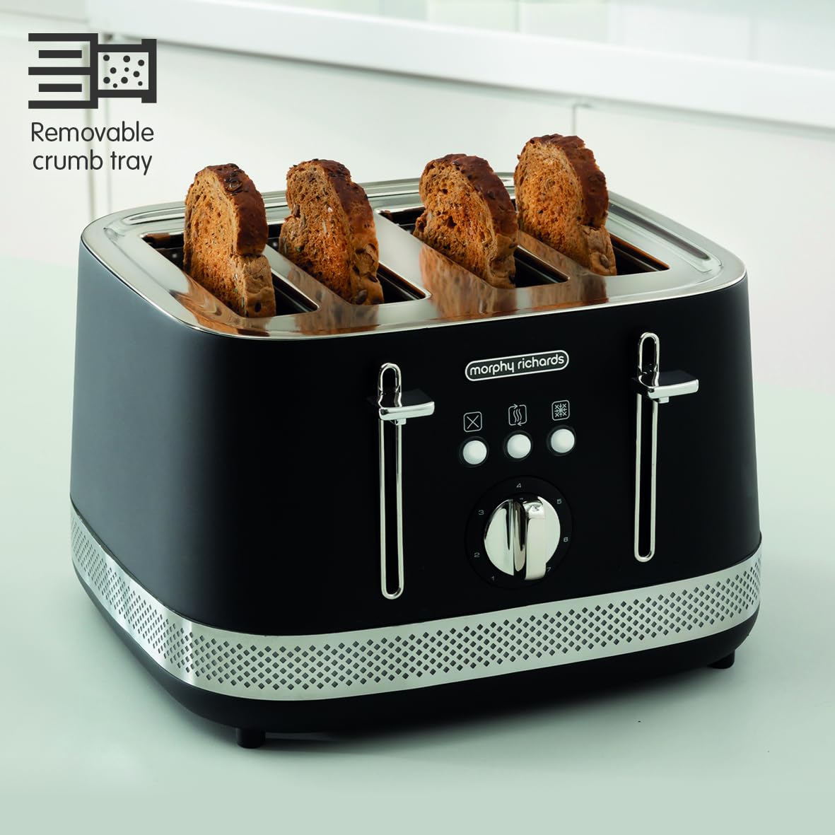 Morphy Richards Illumination 4 Slice Toaster, 7 Toast Settings, Browning Controls, Variable Width Slots, Auto Pop-up, Removeable Crumb Tray, Cord