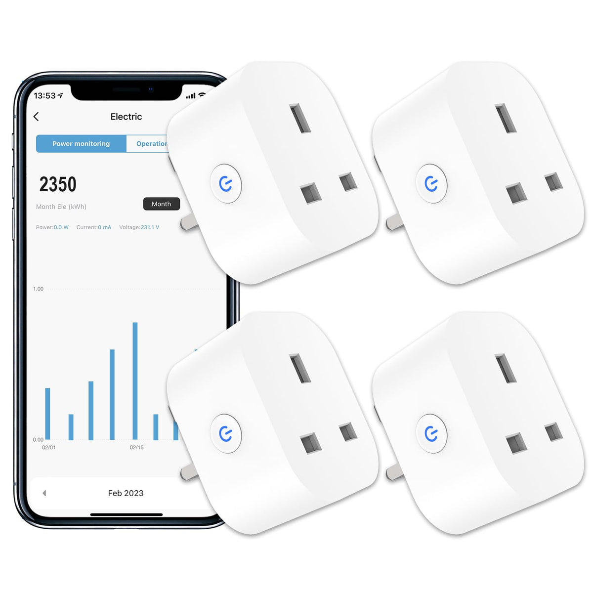 ANTELA Smart Plug with Energy Monitoring, 2,4GHz WiFi Plug with Timer Function, Alexa Voice Control, Smart Life APP Wireless Remote Control,