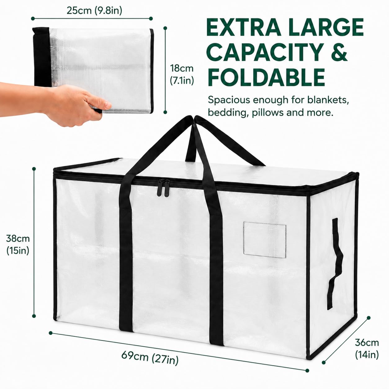 Moving bags 94L Large Clear Storage bags packing boxes Heavy Duty PP Woven Bags with Reinforced Handles and Zipper Foldable for Clothes Bedding