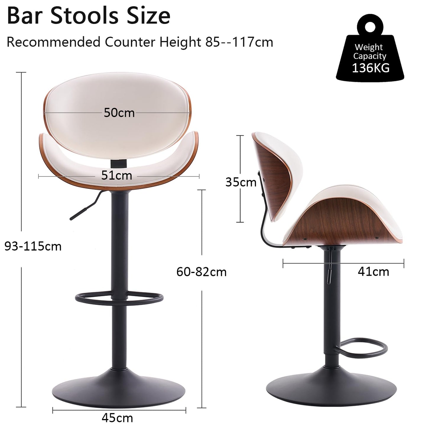 Kidol&Shellder Single Bar Stools, Bentwood Kitchen Stools, White