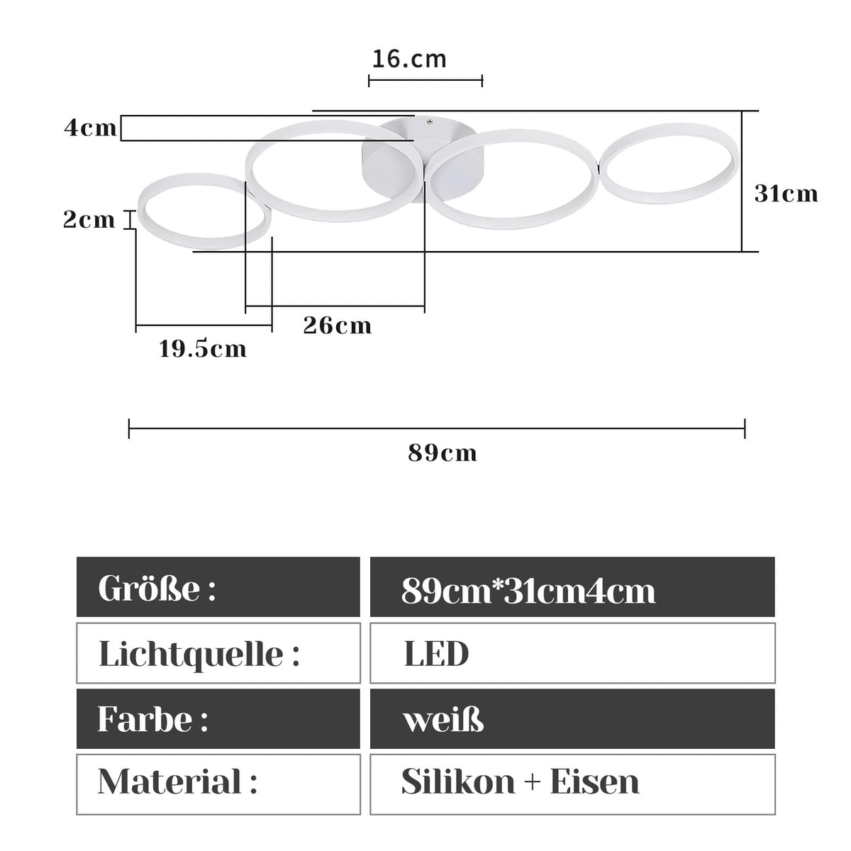 GBLY LED Ceiling Light Modern 4 Bulbs in Ring Look 3000 K Warm White Ceiling Lighting Round 37 W Indoor Living Room Lamp Made of Aluminium for Bedroom