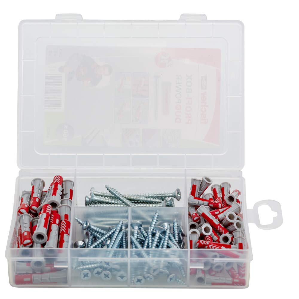 Fischer 538622 Plug Set, Profibox Duopower and Screw Plug Set, Red, Grey, Set of 160 Pieces