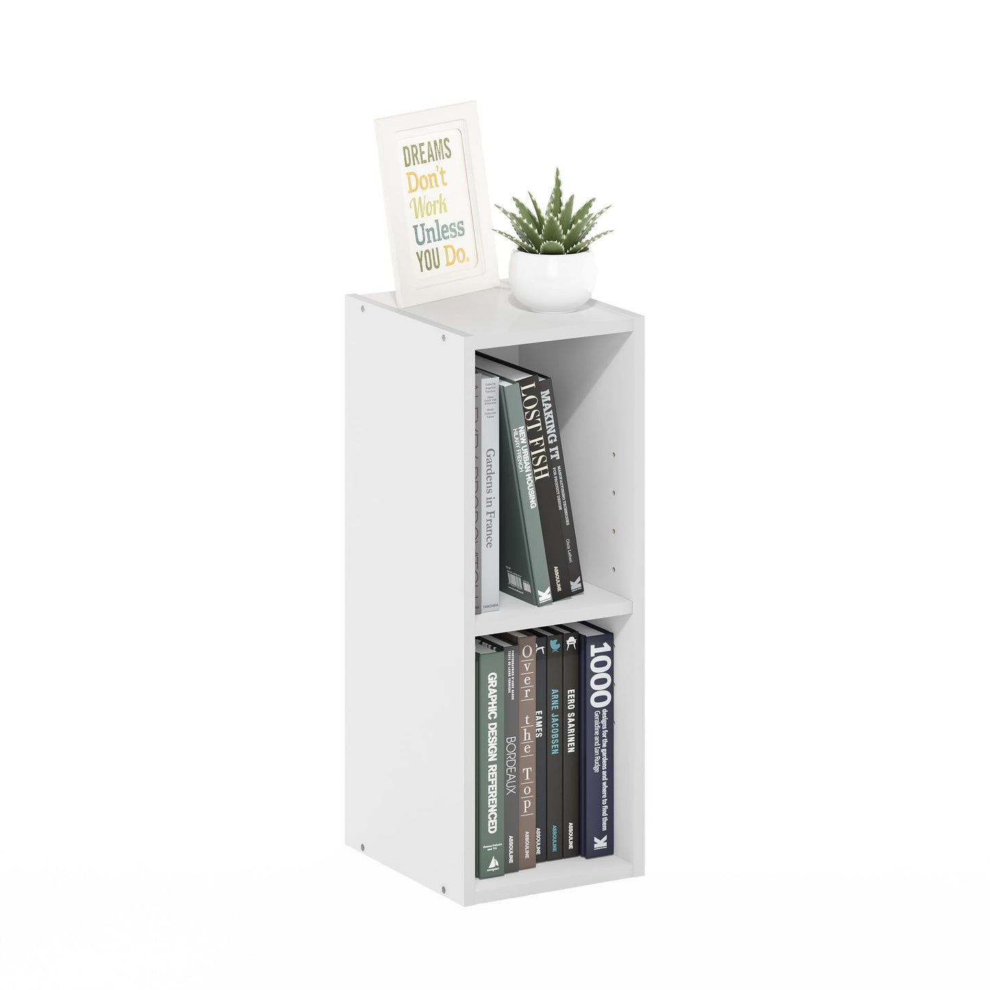 Furinno FULDA Book Shelf, 2-Tier Narrow Bookshelf, Bookcase with 8-In Width Storage Shelf, 9.3 x 7.9 x 21.2, for Living Room, Bedroom, Home Office