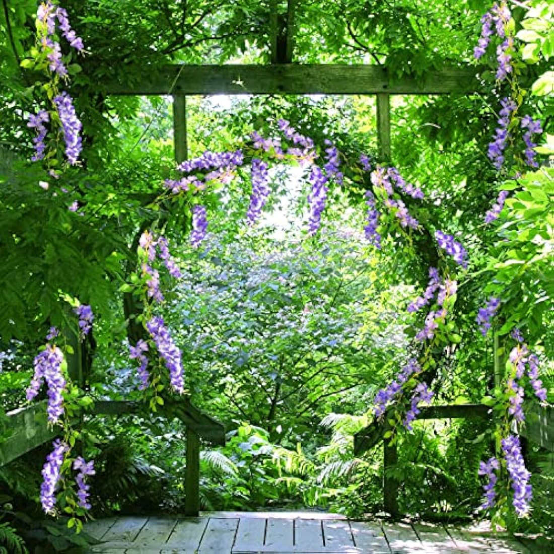 MOTONG Artificial Flowers Decoration, 2 Pcs (2M/7FT/Piecs) Fake Flowers Artificial Wisteria Vines, Artificial Vine Garland Plants Arts For Ceremony Home Garden Wedding Party Decoration(Purple)
