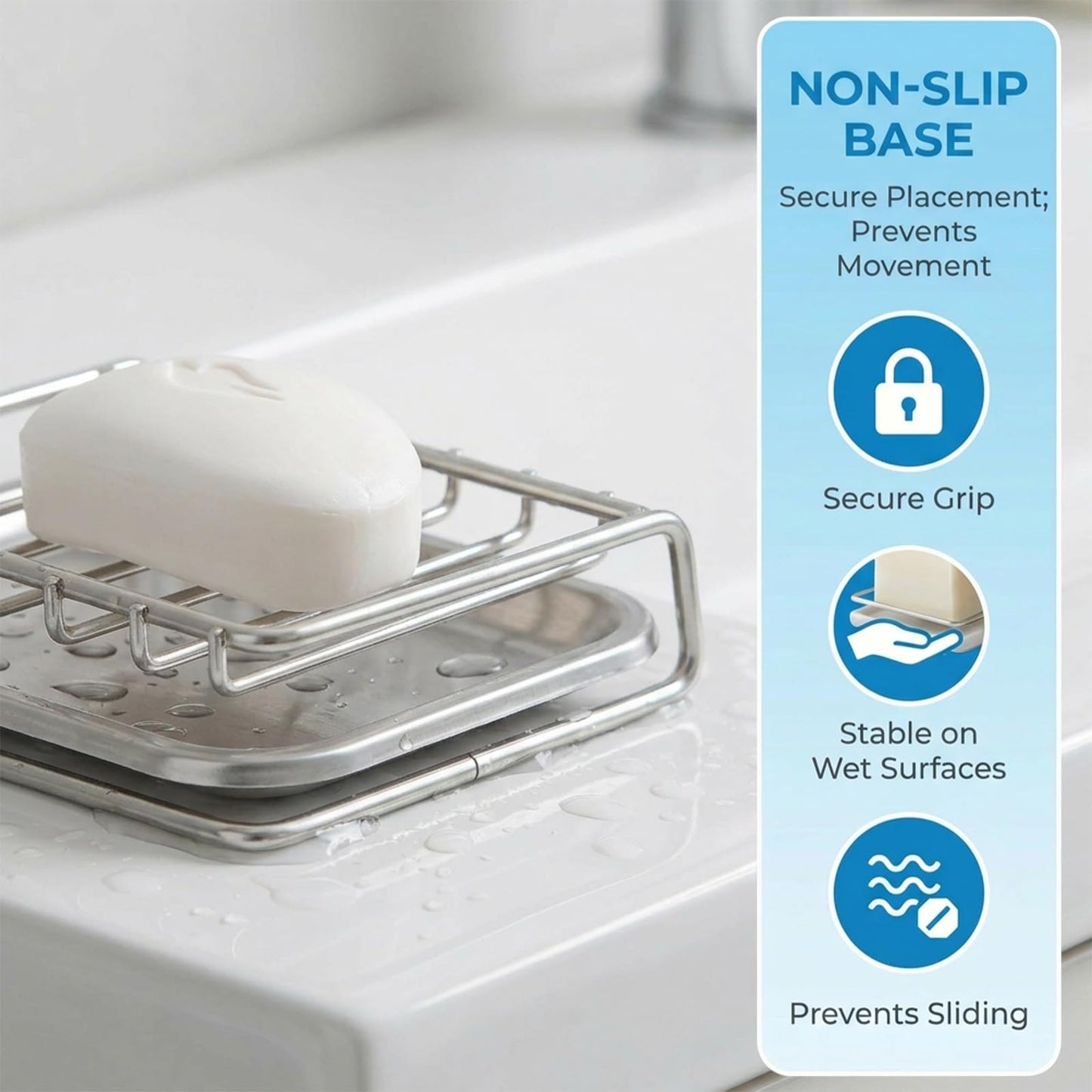Soap Holder with Drip Tray - Stainless Steel Soap Dish for Shower, Quick Drying Sponge Holder with Drainage for Shower, Kitchen, Sink