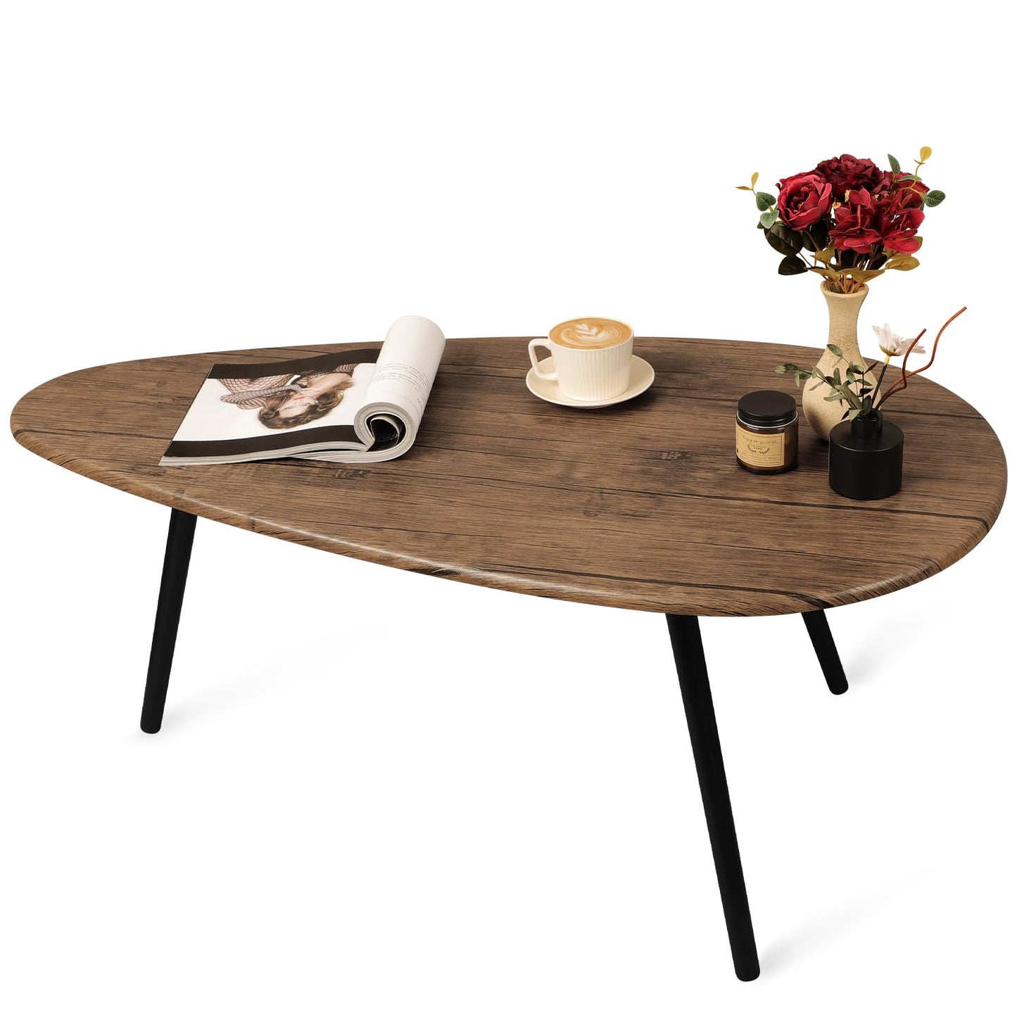 WDSHIYI Mid Century Modern Coffee Table,Large Oval White Coffee Table for Living Room,for Small Spaces, Brown&Black 108 D x 56 W x 40 H