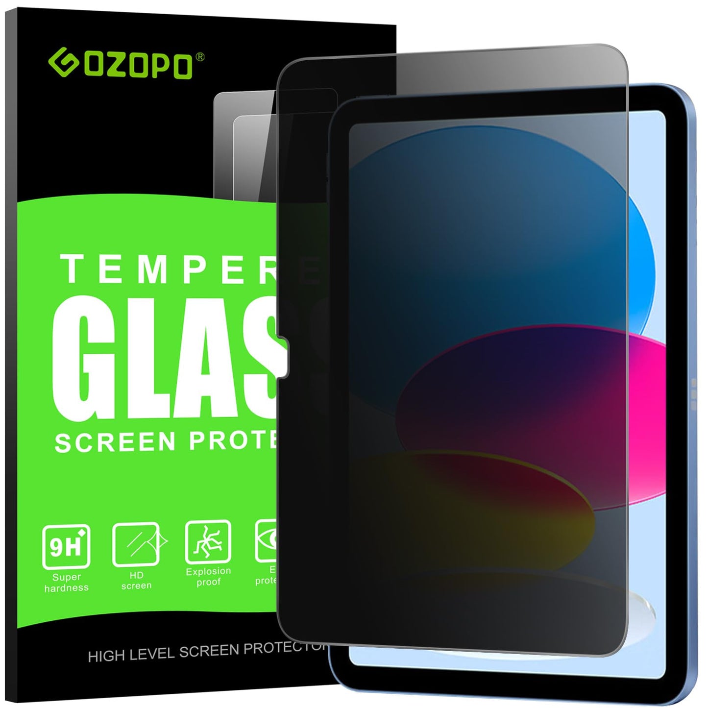 GOZOPO Privacy Screen Protector for iPad A16 11th Gen (2025) 11 inch/iPad 10th Gen (2022) 10.9-inch, Anti-Spy HD Tempered Glass Film (1 Pack)