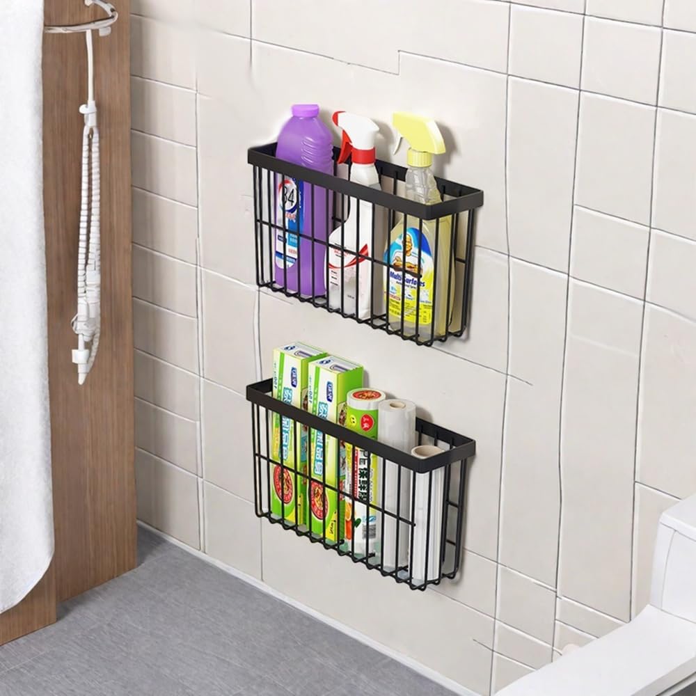 EigPluy 3 Pieces Kitchen Cabinet Door Storage Box, Self-Adhesive Storage Box, Wall Mounted Metal Storage Boxes,Cabinet/Bathroom/Fridge Small Items