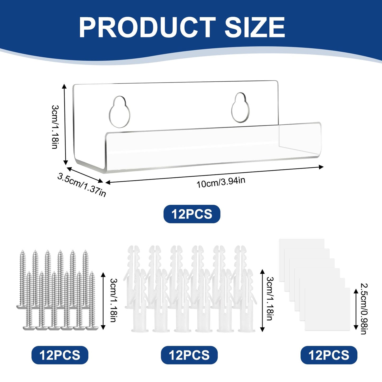 WinHoliLux 12Pcs Clear Acrylic Vinyl Record Wall Mount Shelves