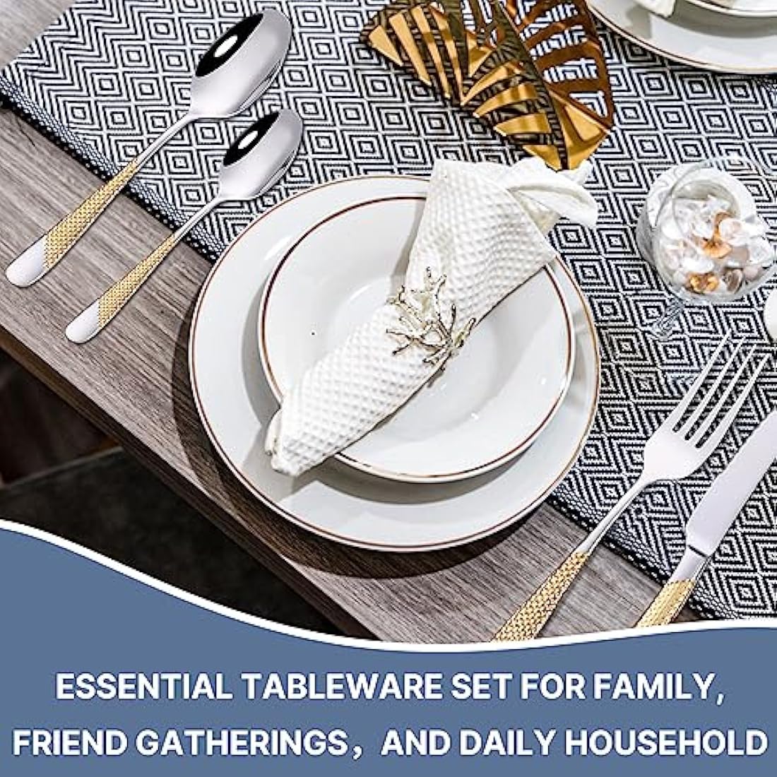 Gilded Silverware Set, 24 Piece Cutlery Set with Holder, Service for 6, Mirror Polished Tableware Set for Home Kitchen (Gold Silvery)