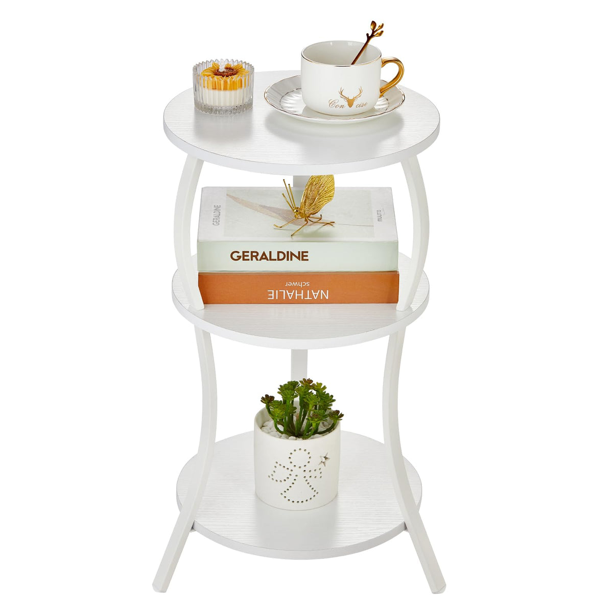 Vintage Small Round Side Table,3-Tier Slim Waist End Table for Small Spaces