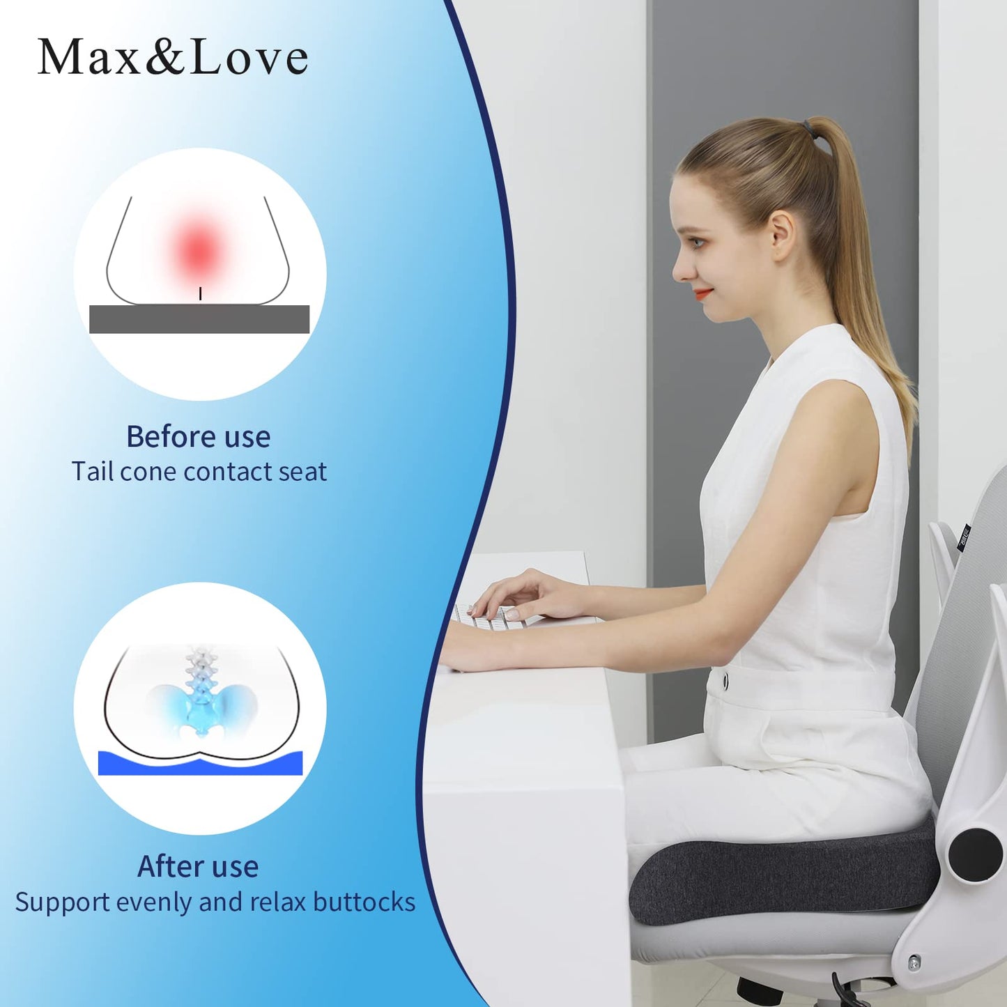 Memory Foam Seat Chair Cushion for Relieves Back Sciatica Pain Tailbone Pain Coccyx Degenerating Disc Orthopedic Osteoarthritis Prostate Cushion Low