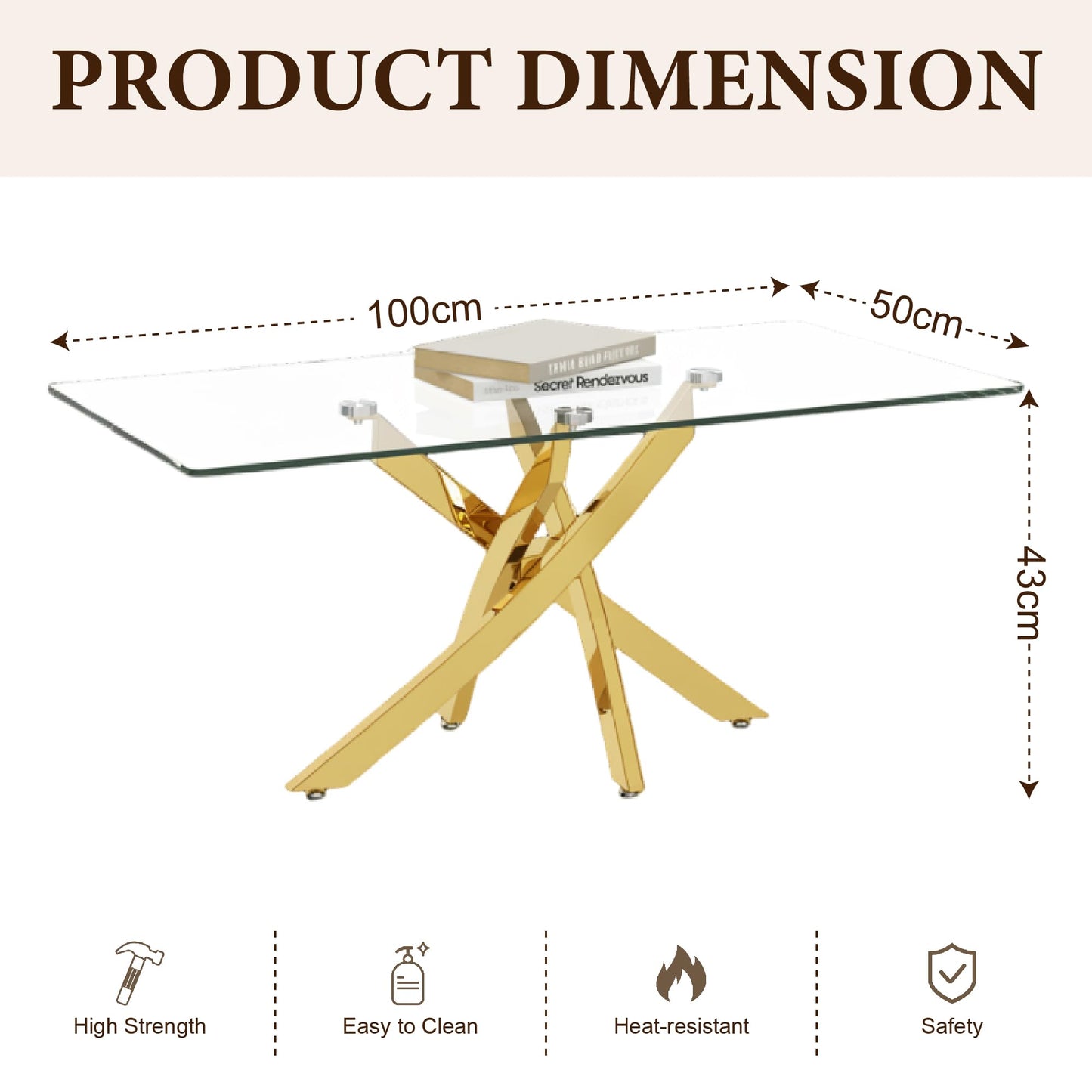 Glass Coffee Table with Gold Chrome Legs for Living Room, Home & Office