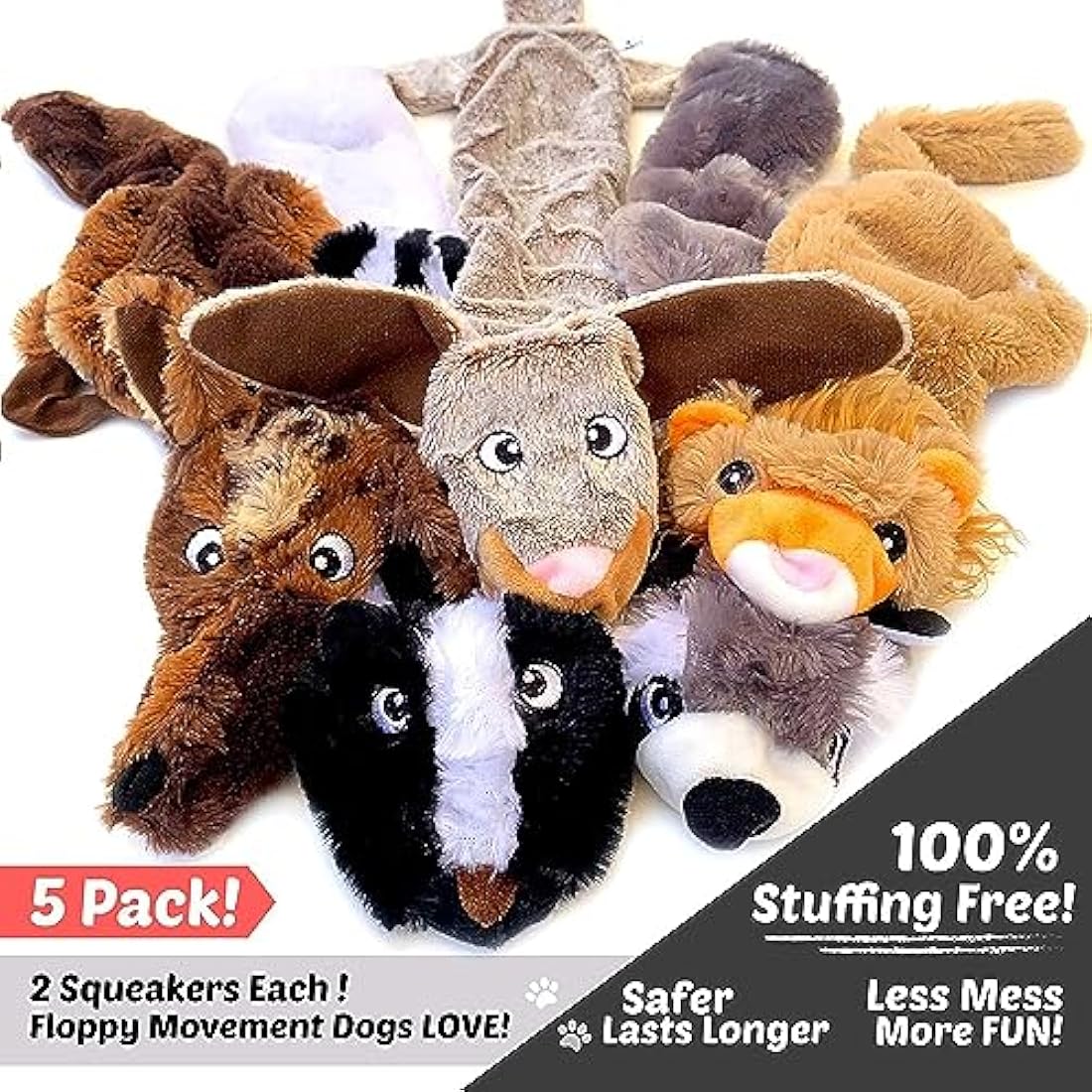 Newthinking No Stuffing Dog Toys 5 Pack, Durable Plush Squeaky Dog Toys Indestructible for Large Medium Small Dogs