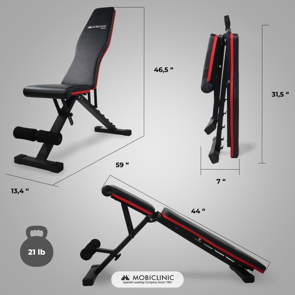 Mobiclinic?, Weight Bench Adjustable Foldable, FlexFit, Gym Bench, up to 440 lbs, for full Body Workout, Multifunction, Full body workout, Bench Press