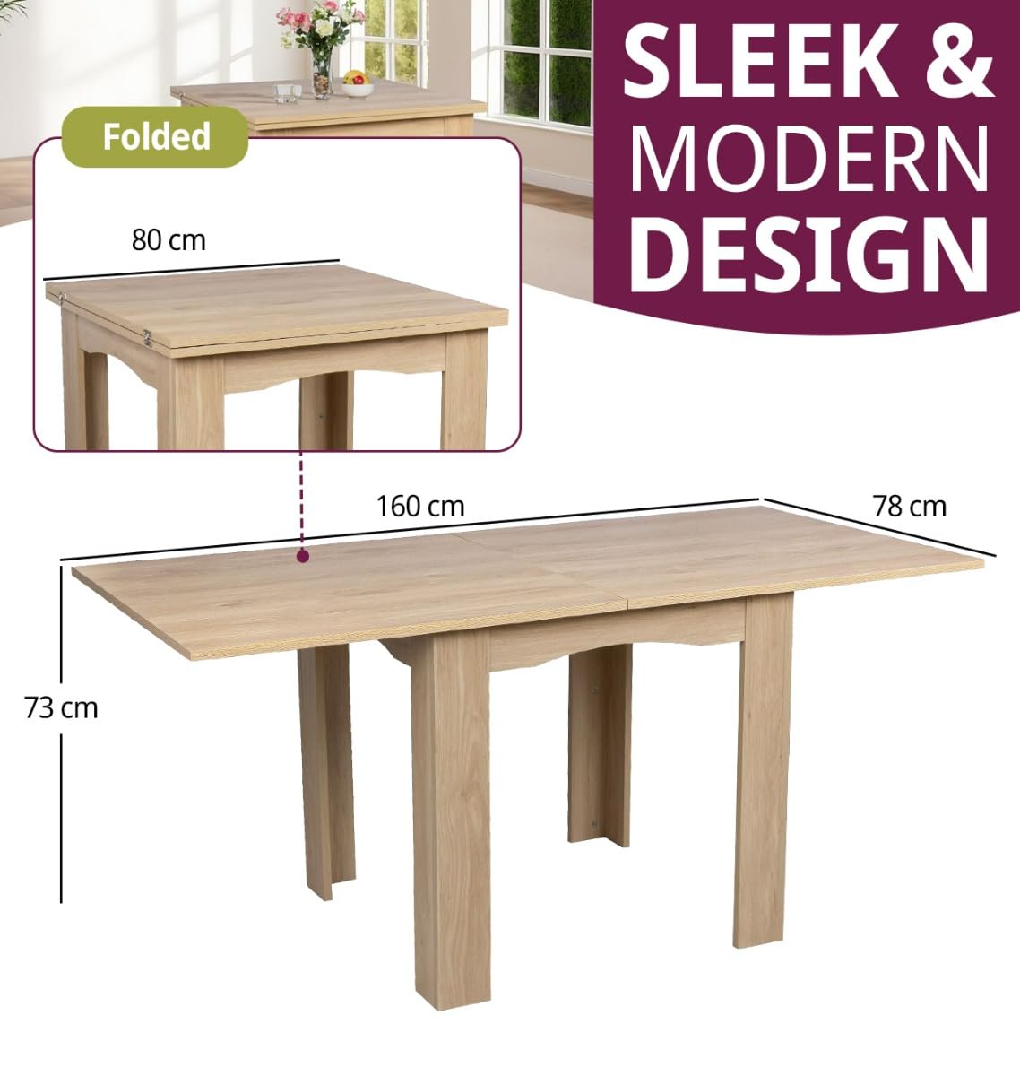 Hallowood Furniture Newquay Oak Effect Extending Flip Top Table, 80-160cm
