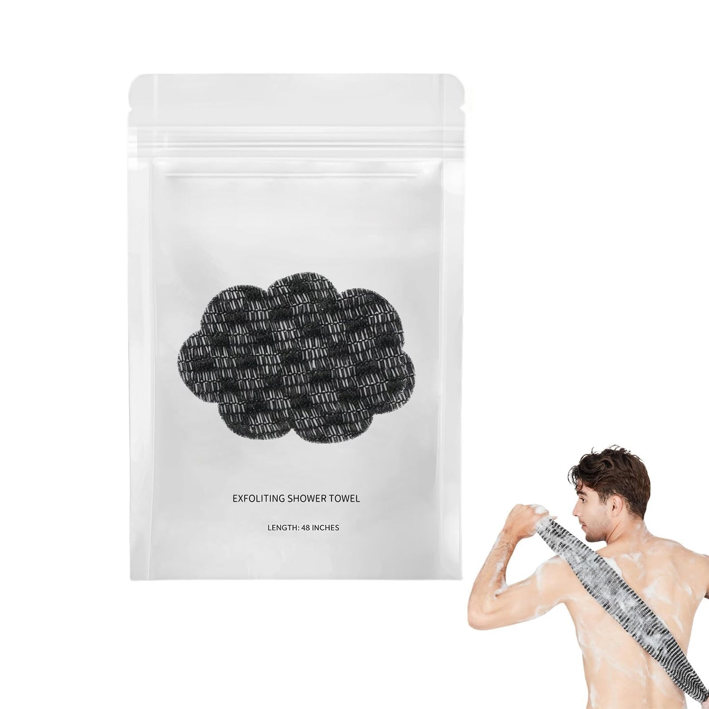 Exfoliating Shower Towel 48", Premium Scrub Wash Cloth for Body Face, Shower Towel for Smooth Skin