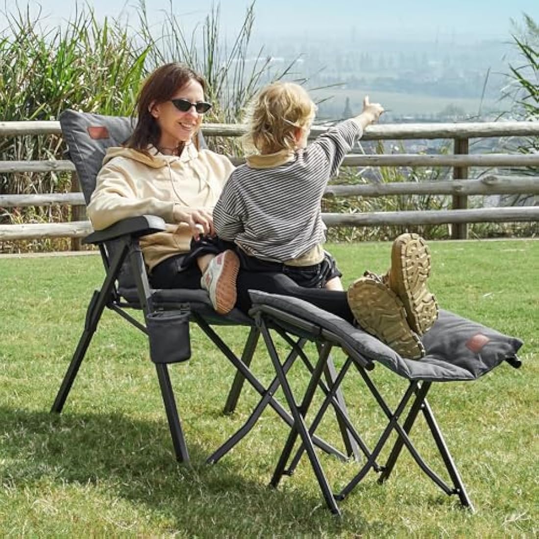EVER ADVANCED Luxury Camping Chairs for Adults Heavy Duty Loadable 150kg High Back Oversized Folding Garden Chair Padded 6cm Comfy with Cup Holder Side Pocket Dining Chairs 4-Position Recliner