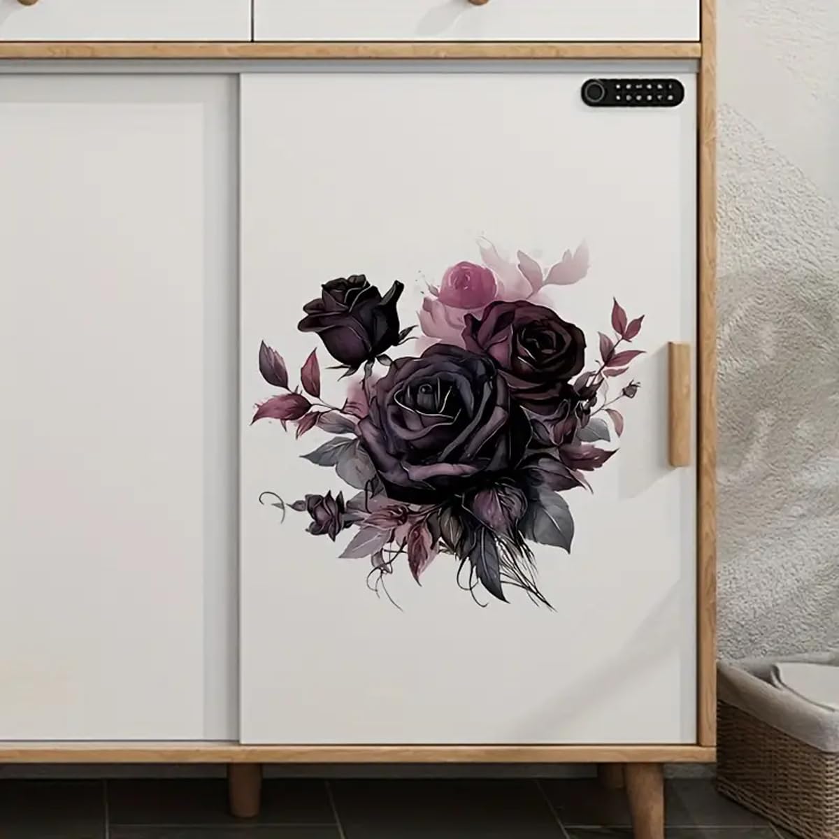 TOLOVIS Dark Rose Toilet Cover Sticker Decals,Flower leaf bird Waterproof Toilet Lid Tank Seat Decals Cistern Self-Adhesive Bathroom Wall Sticker