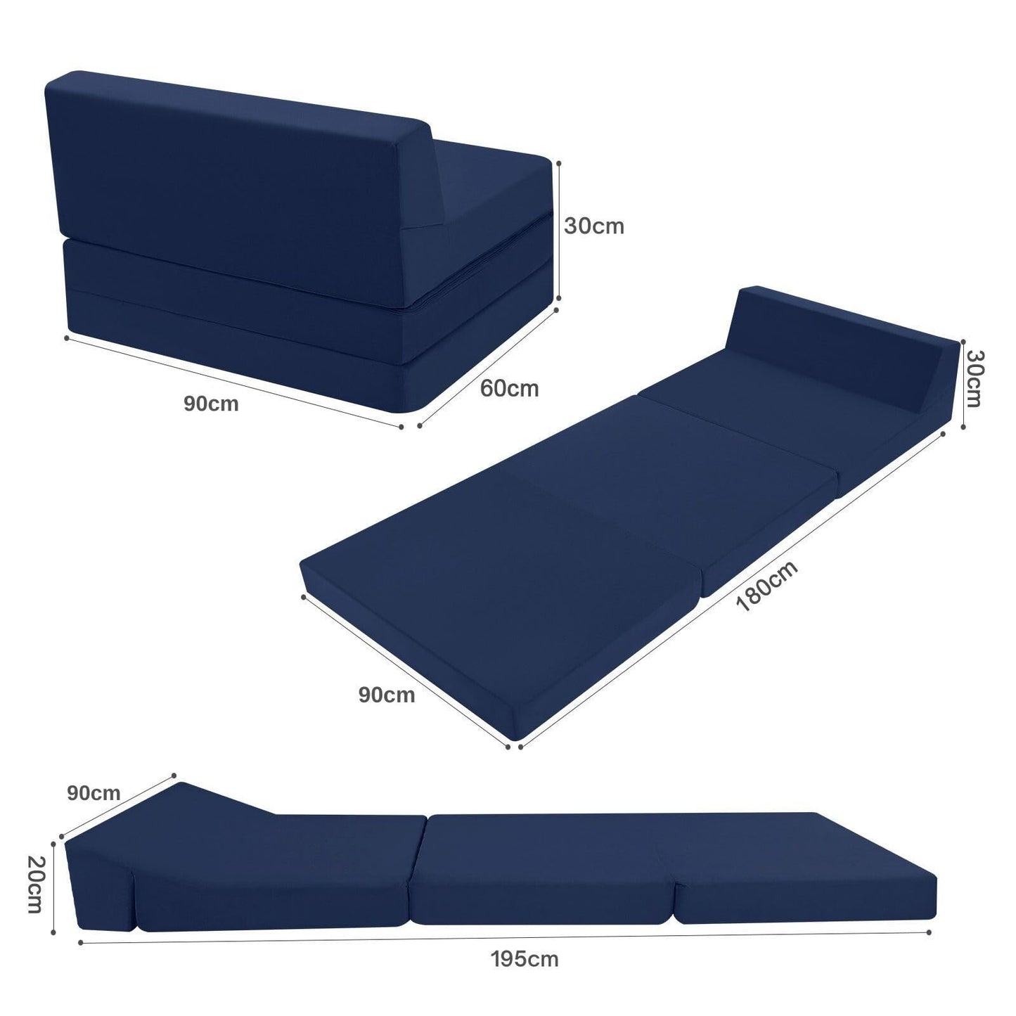 MeMoreCool Folding Floor Mattress Single, 195x90cm, Navy Blue