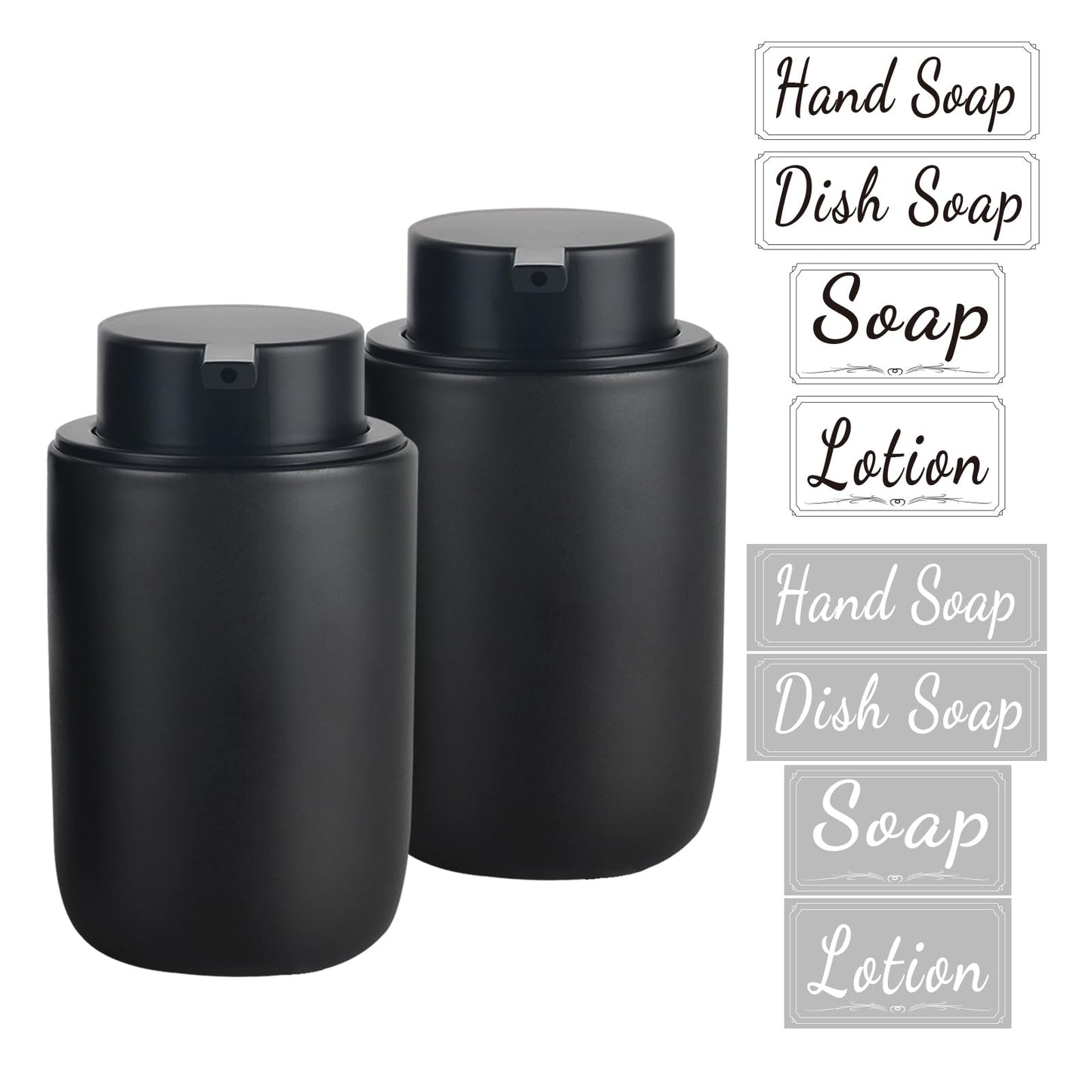BosilunLife Hand Soap Dispenser for Bathroom Decro 12oz Ceramic Kitchen Dish Dispenser (Lotion Pump, 2PCS Black)
