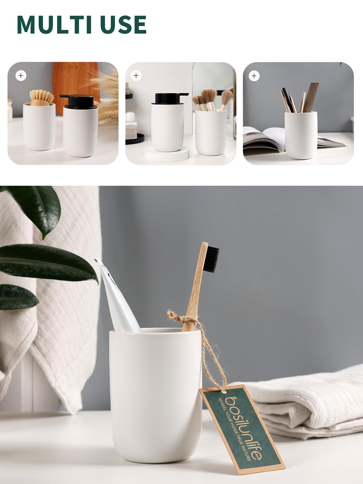 Bosilunlife Soap and Toothbrush Holder Set-Ceramic Bathroom Accessories Set