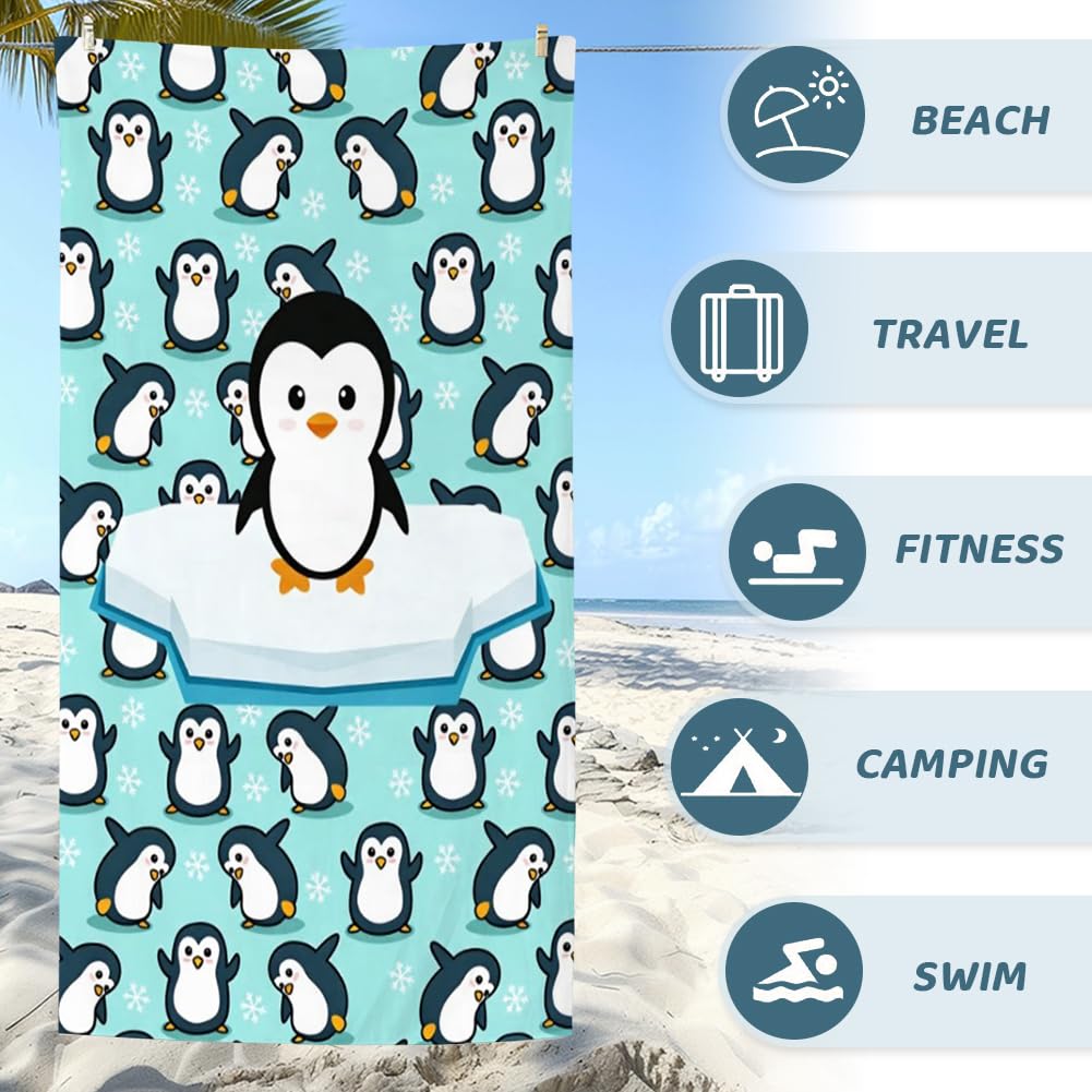 VorPrillynt Penguin Towel Beach Swimming Towels Penguin Bath Towel Microfibre Towels Lightweight Compact and Quick Drying Travel Summer Wash Cloth