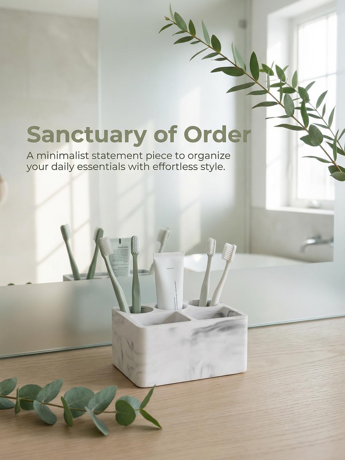 Zipplunk Diatomite Toothbrush Holder, Toothpaste Holder (Marble White)