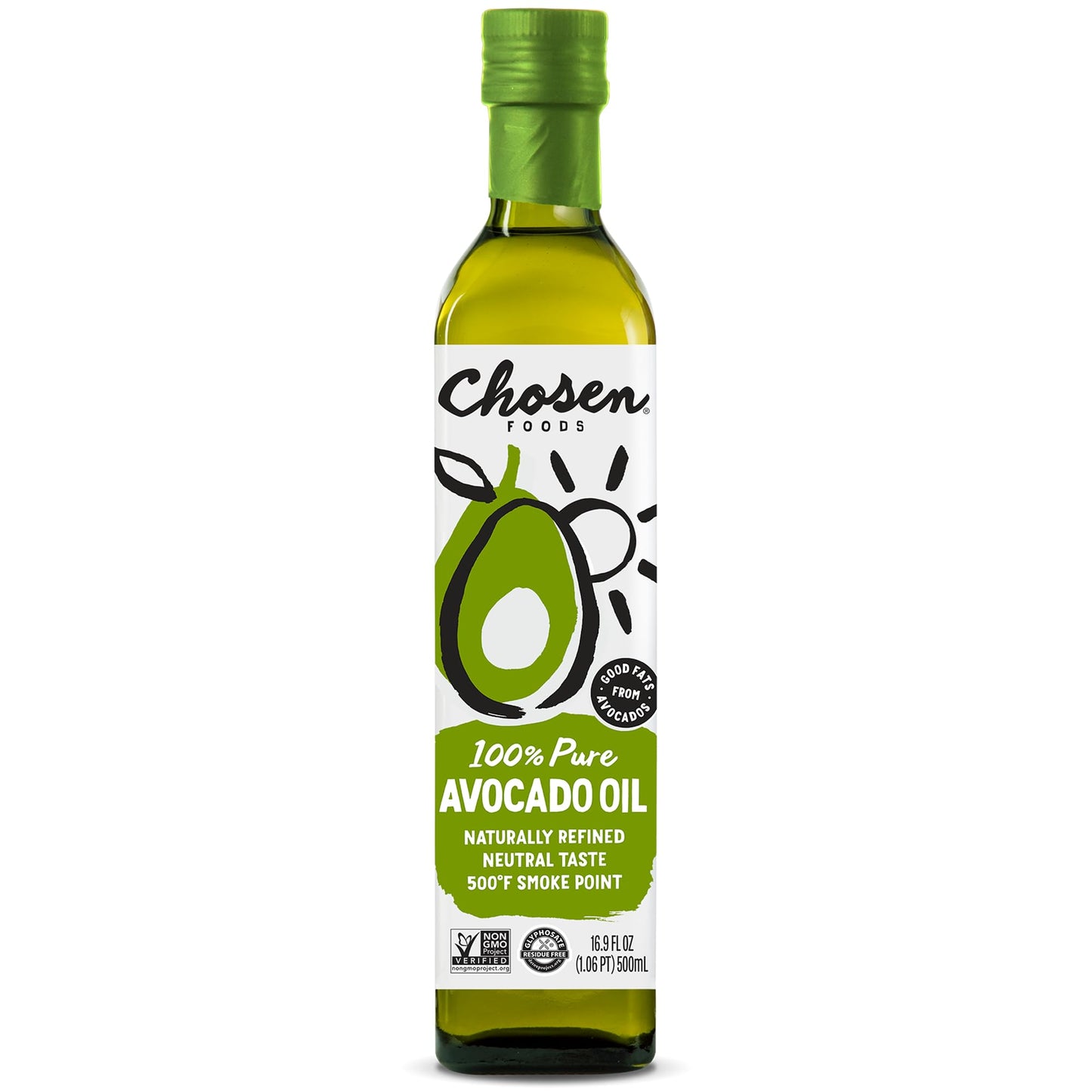 Chosen Foods 100% Pure Avocado Oil 16.9 oz., Non-GMO for High-Heat Cooking, Frying, Baking, Homemade Sauces, Dressings and Marinades