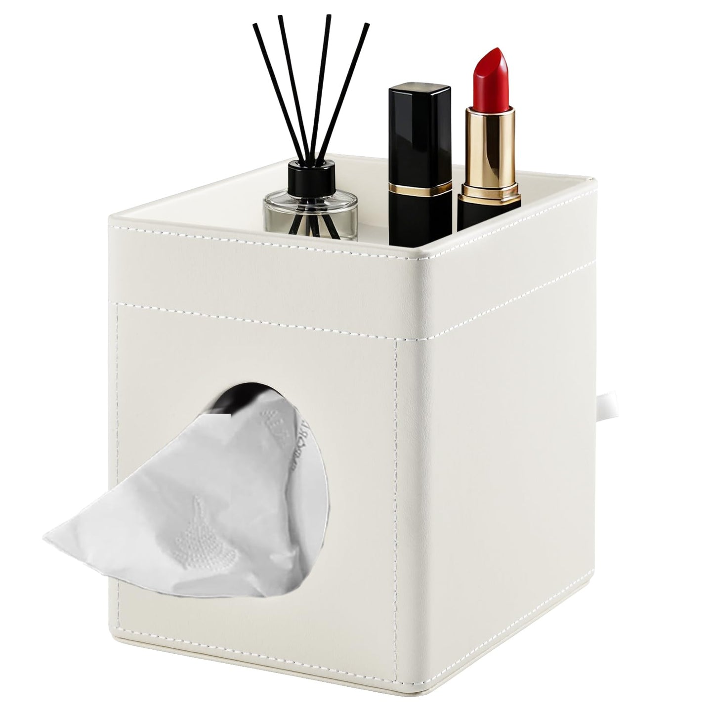 XNONE Tissue Box Cover,PU Leather Square Tissue Box Holder with Storage Tray for Bathroom Vanity Countertop Night Stands Bedroom Office Desk,Stylish