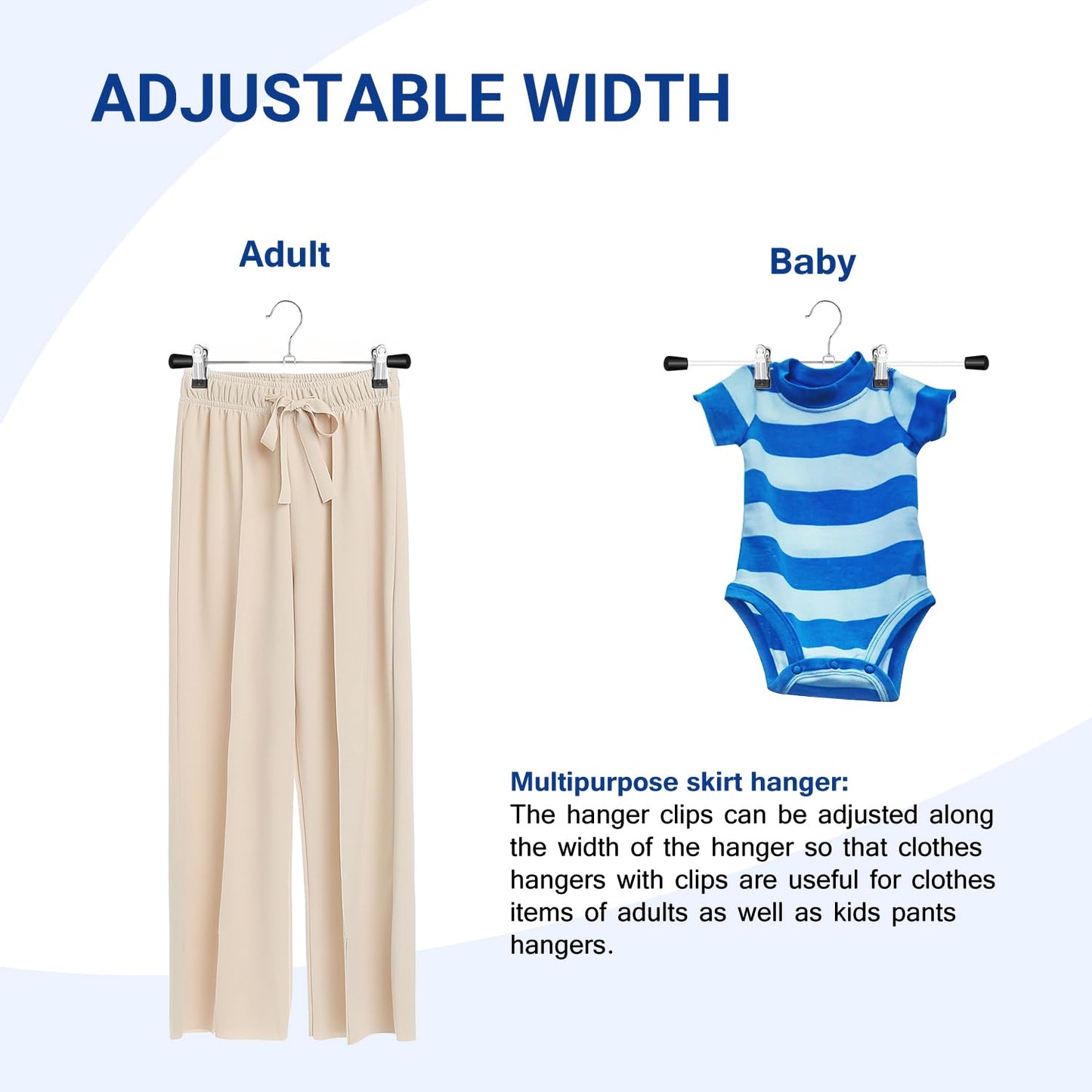 WEIDMAX Trouser Hanger Strong Chrome Skirt Coat Hangers with Non-Slip Clips 28cm (11"),Pack of 20