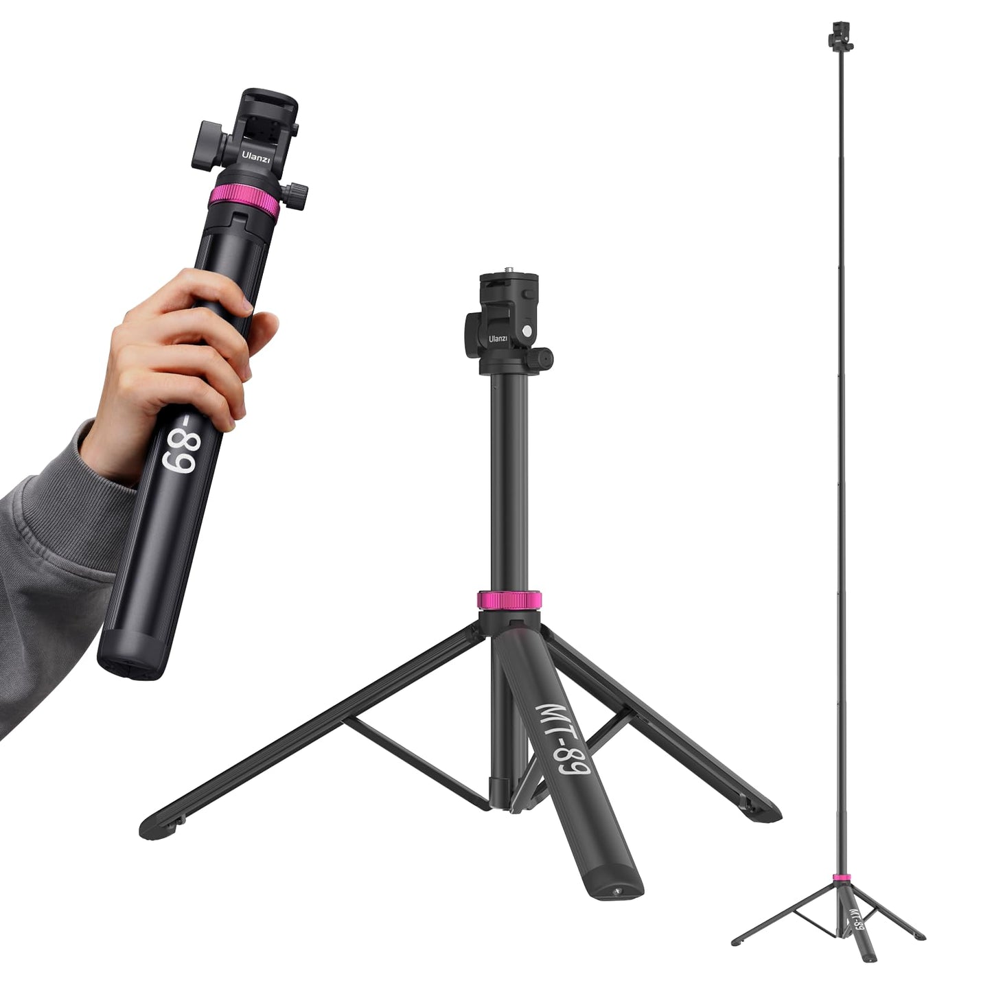 ULANZI MT-89 Portable Adjustable Light Stand with 1/4" Screw Quick Release, 82" Extendable Tripod Aluminum, 360? Ball Head Camera Phone Tripod for