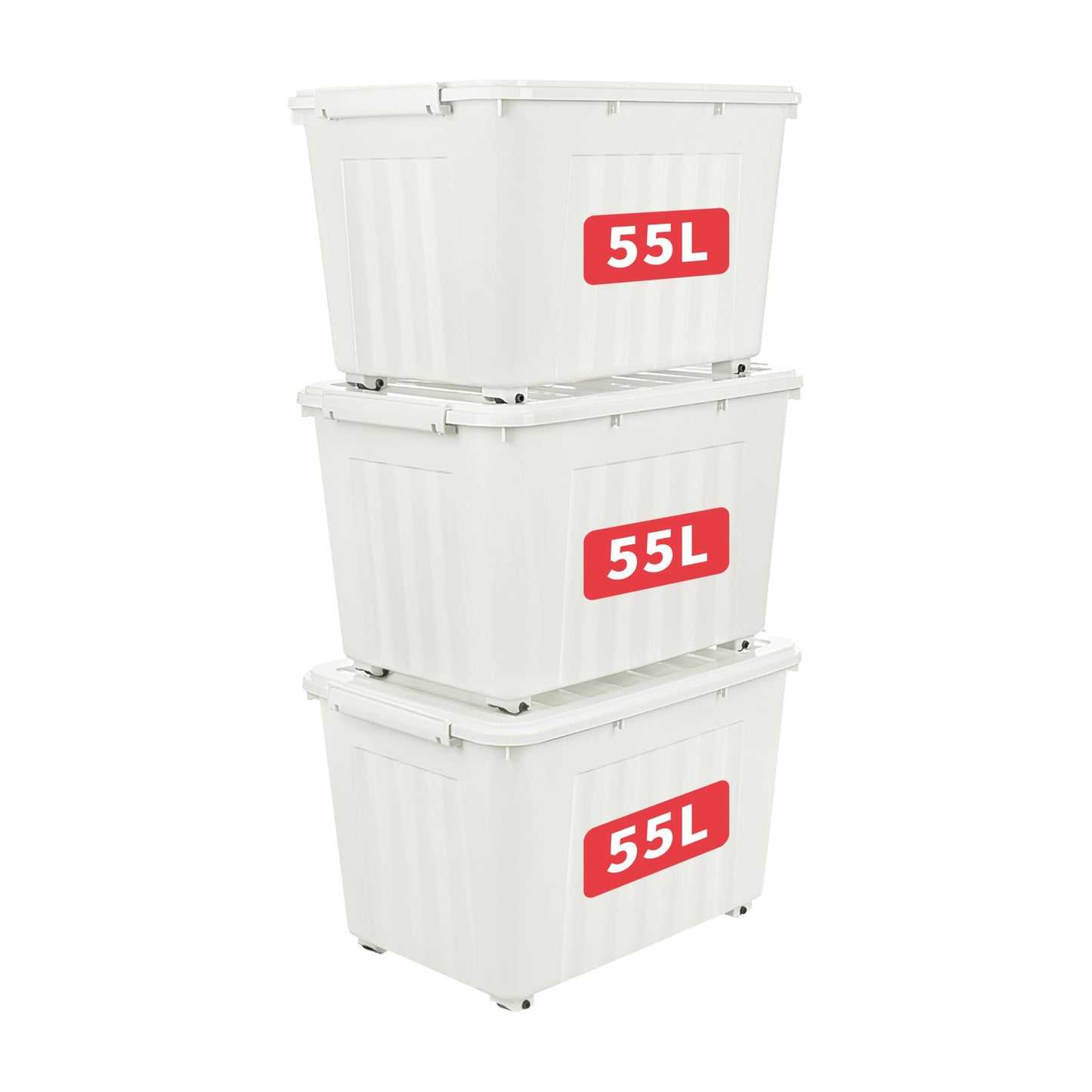 Cetomo 55L*3 Storage Boxes with Lids, Plastic Storage Box with Wheels and Secure Side Latches, Stackable & Nestable Organizer for Home, Office