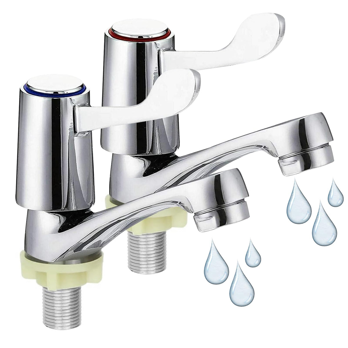 2 Pcs Taps for Bathroom Basin, Modern Chrome Basin Taps Pair, Sink Tap for Bathroom, Chrome Lever Sink Faucet Apply Hot and Cold Water, ? Turn Lever